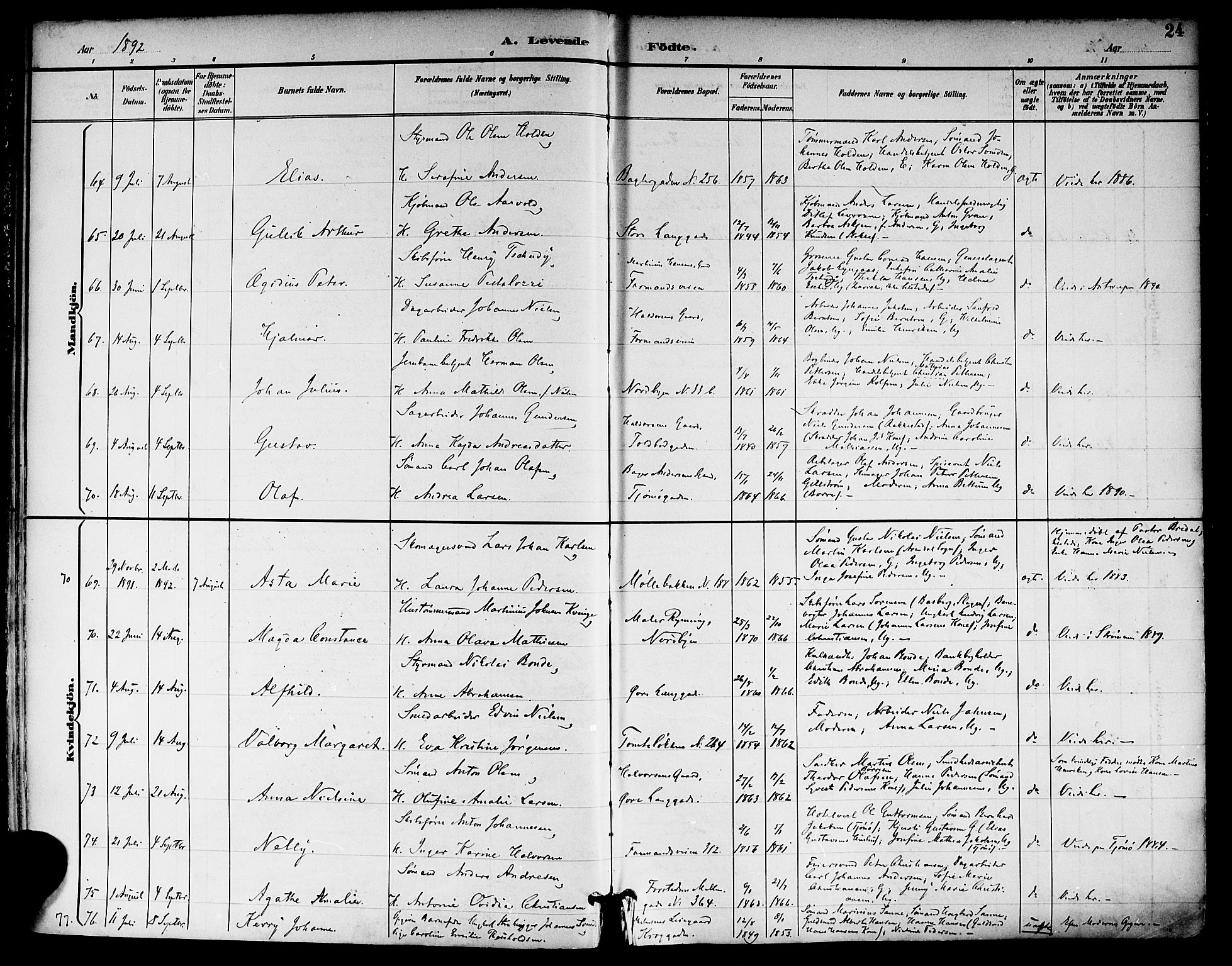 Tønsberg kirkebøker, AV/SAKO-A-330/F/Fa/L0012: Parish register (official) no. I 12, 1891-1899, p. 24