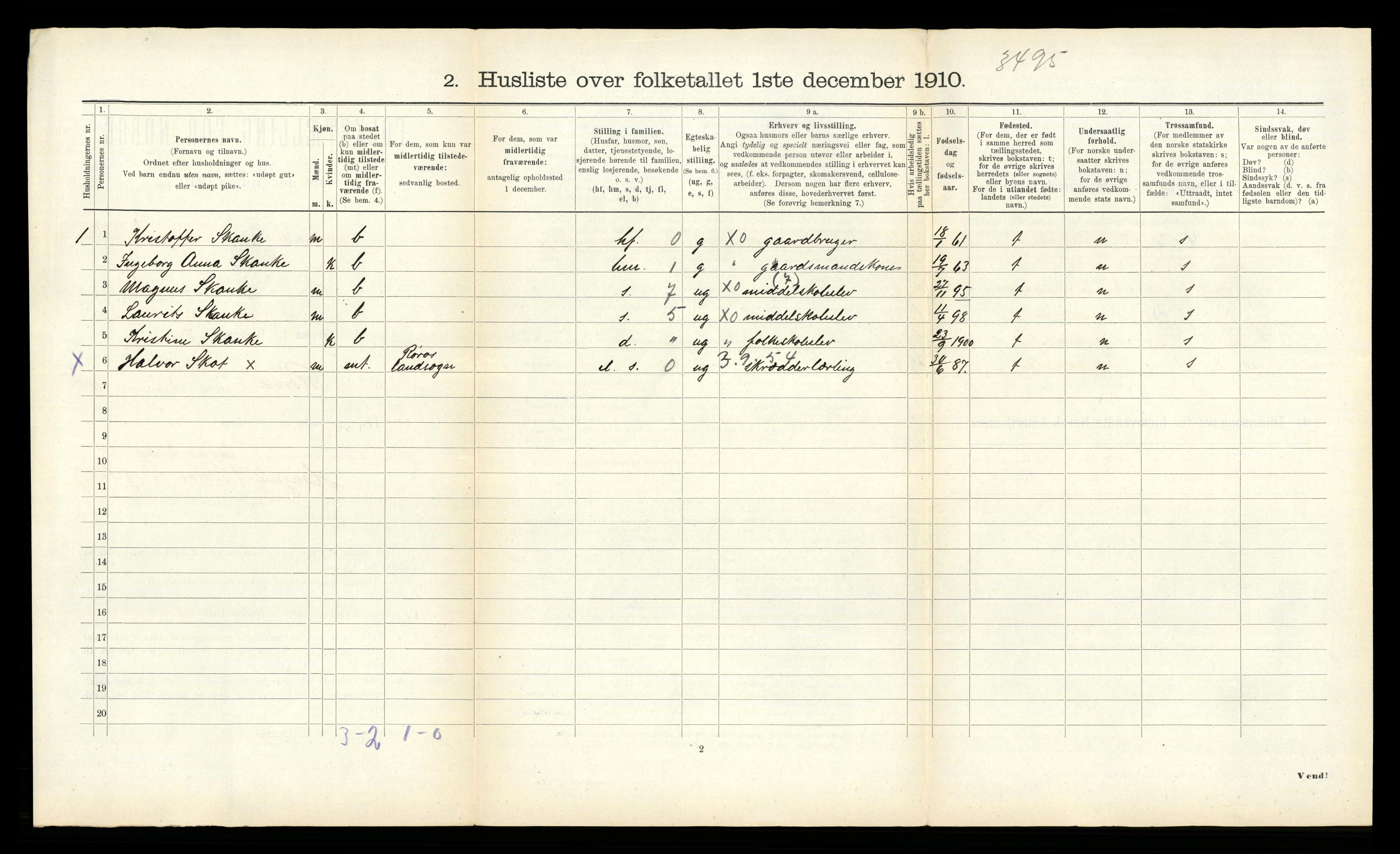 RA, 1910 census for Røros, 1910, p. 1194