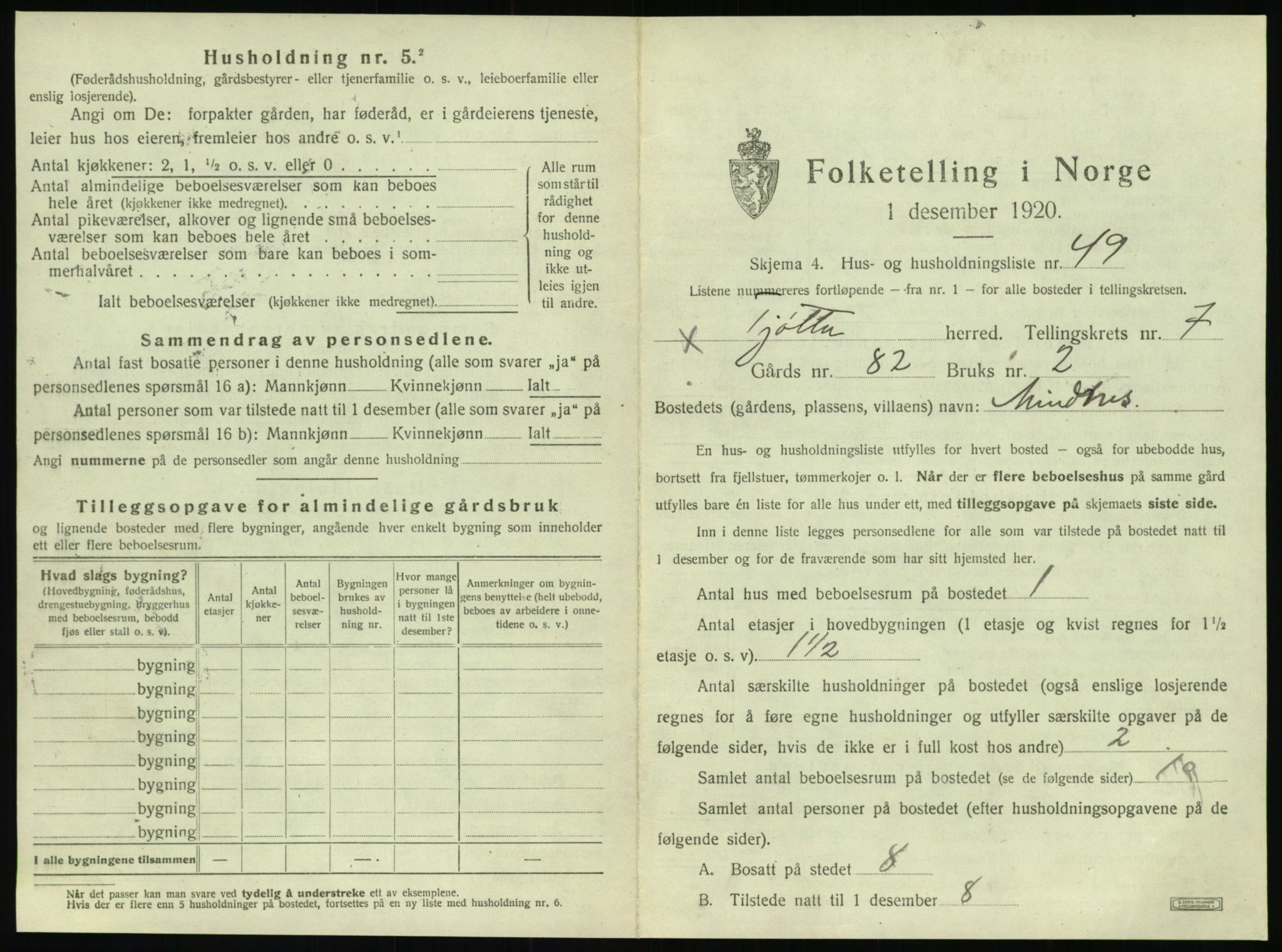 SAT, 1920 census for Tjøtta, 1920, p. 439