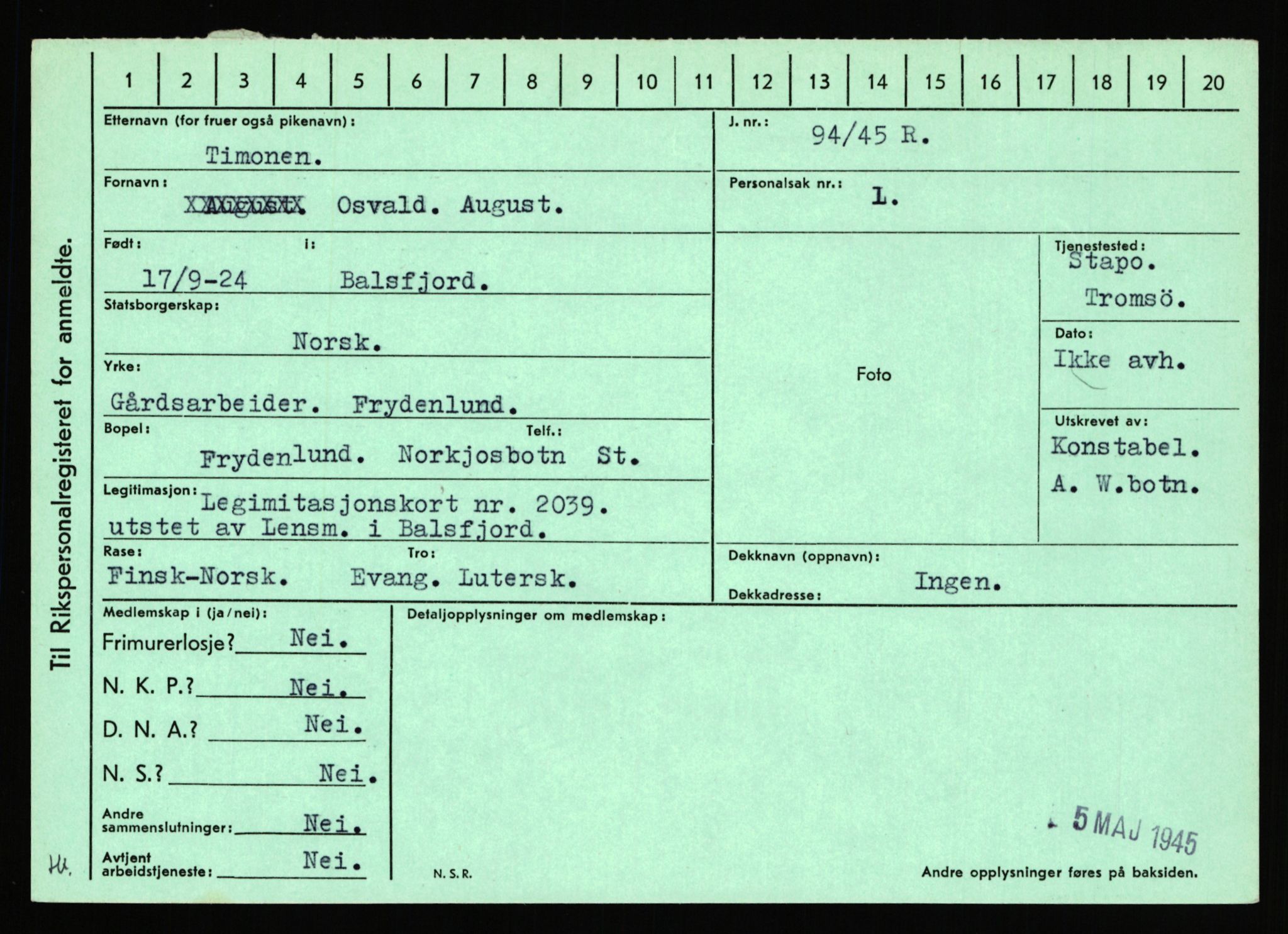 Statspolitiet - Hovedkontoret / Osloavdelingen, AV/RA-S-1329/C/Ca/L0015: Svea - Tøsse, 1943-1945, p. 3173