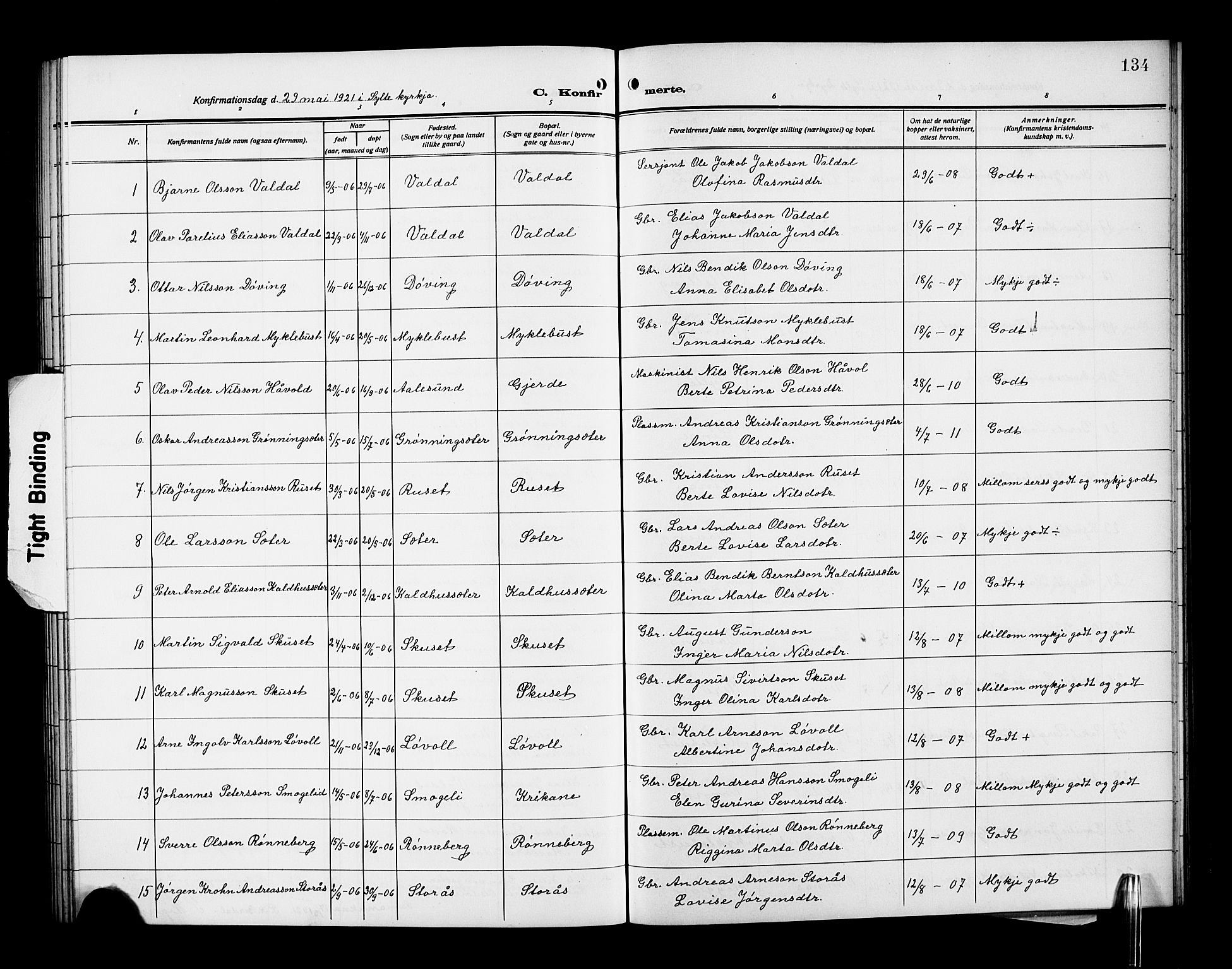 Ministerialprotokoller, klokkerbøker og fødselsregistre - Møre og Romsdal, SAT/A-1454/519/L0265: Parish register (copy) no. 519C06, 1911-1921, p. 134