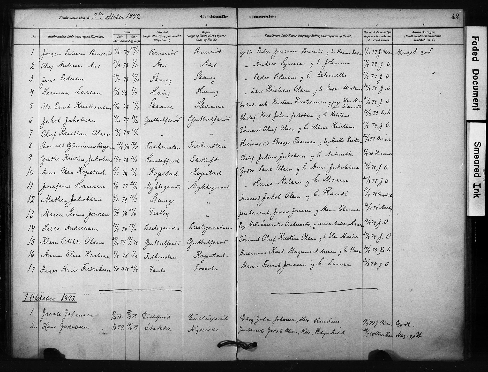 Borre kirkebøker, SAKO/A-338/F/Fc/L0001: Parish register (official) no. III 1, 1878-1896, p. 42
