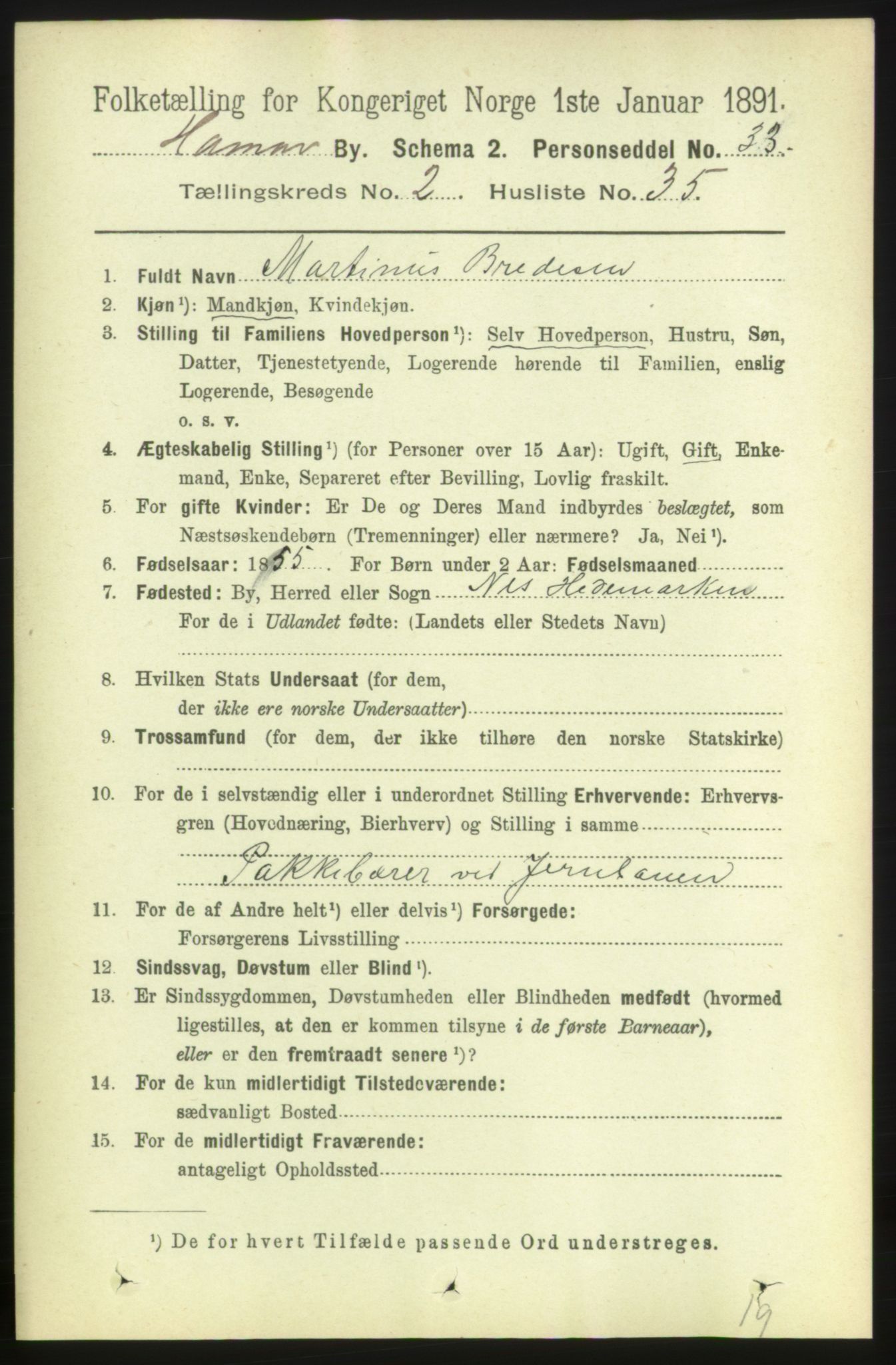 RA, 1891 census for 0401 Hamar, 1891, p. 1498