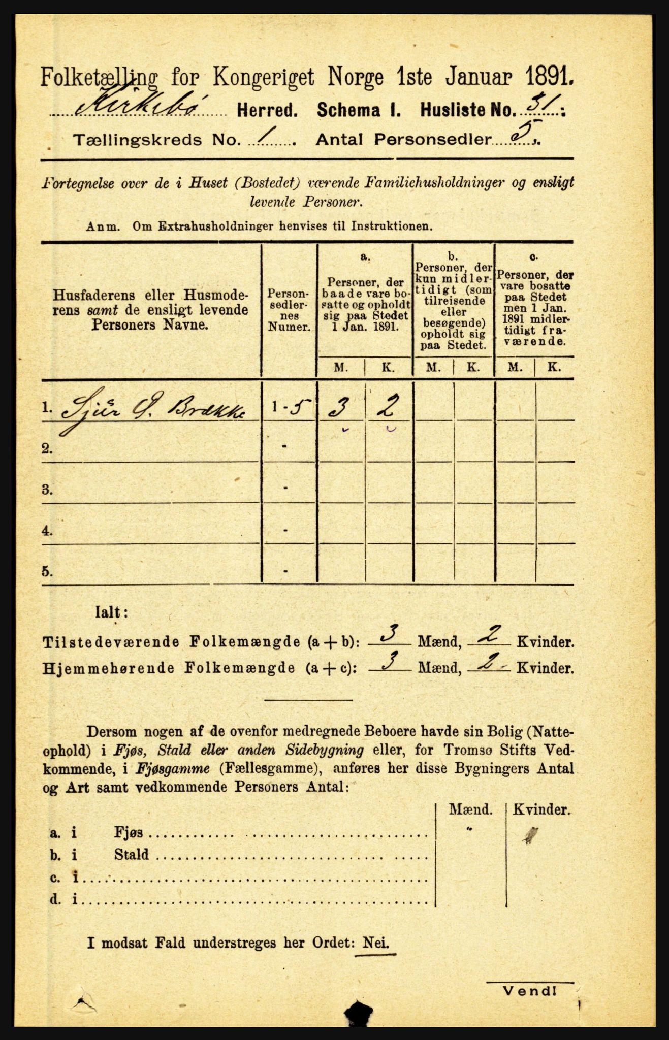 RA, 1891 census for 1416 Kyrkjebø, 1891, p. 50