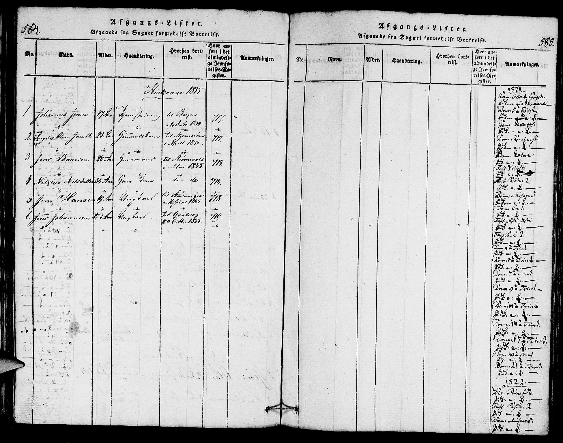 Torvastad sokneprestkontor, SAST/A -101857/H/Ha/Haa/L0004: Parish register (official) no. A 4, 1817-1836, p. 584-585