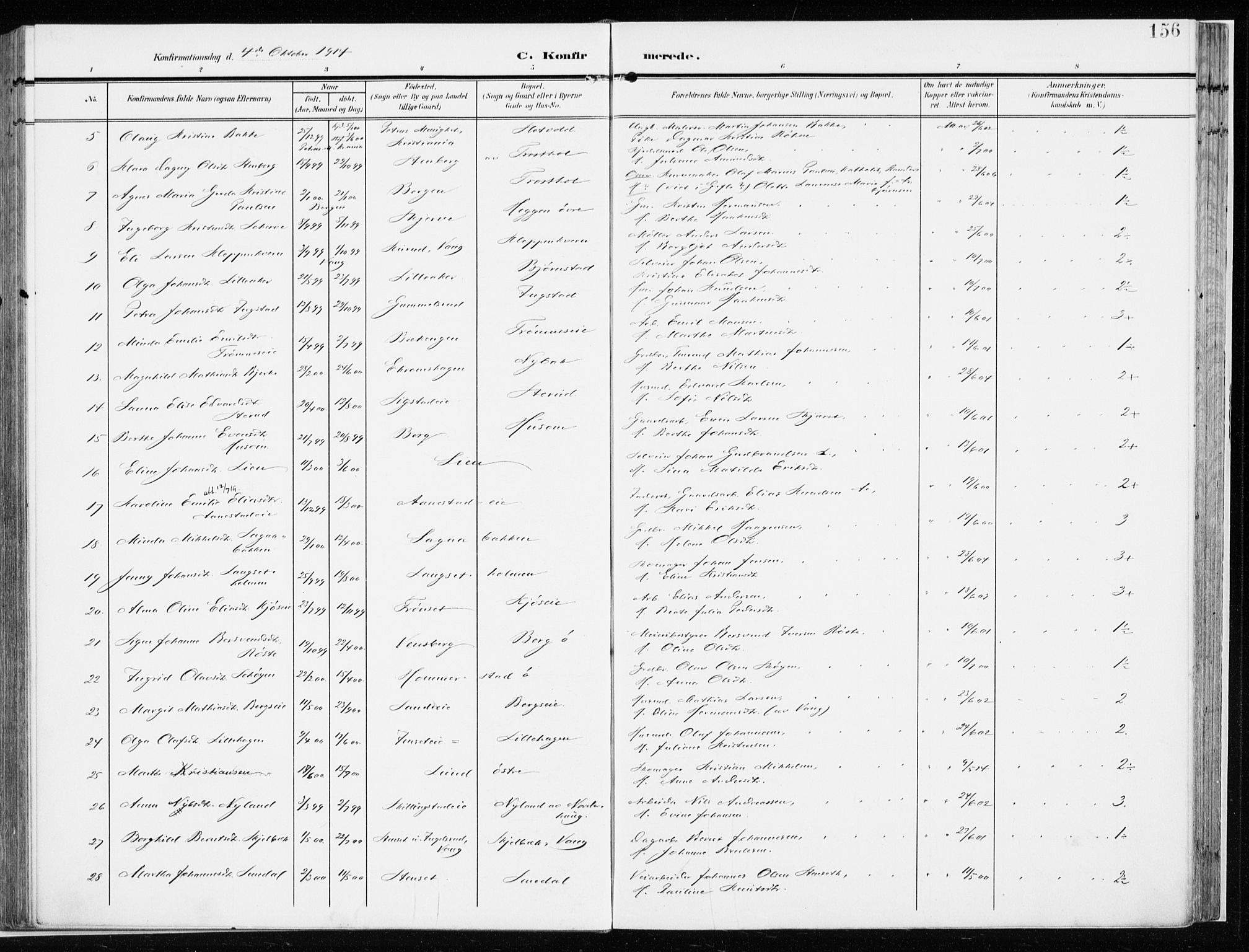 Løten prestekontor, SAH/PREST-022/K/Ka/L0011: Parish register (official) no. 11, 1908-1917, p. 156