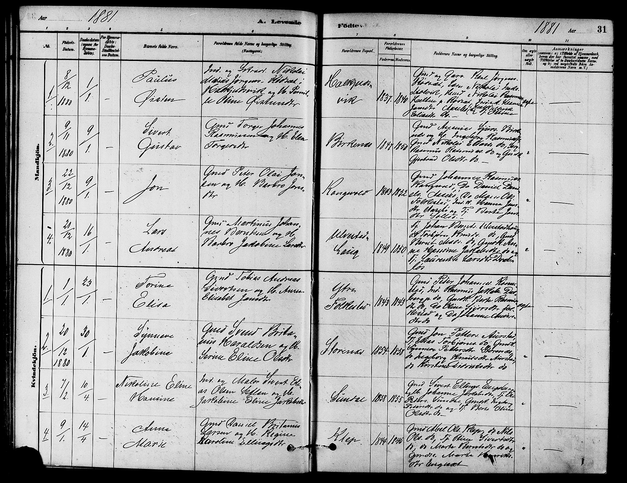 Ministerialprotokoller, klokkerbøker og fødselsregistre - Møre og Romsdal, AV/SAT-A-1454/511/L0141: Parish register (official) no. 511A08, 1878-1890, p. 31