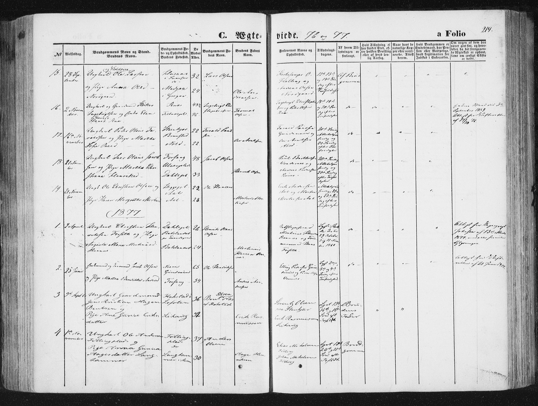 Ministerialprotokoller, klokkerbøker og fødselsregistre - Nord-Trøndelag, SAT/A-1458/746/L0447: Parish register (official) no. 746A06, 1860-1877, p. 214