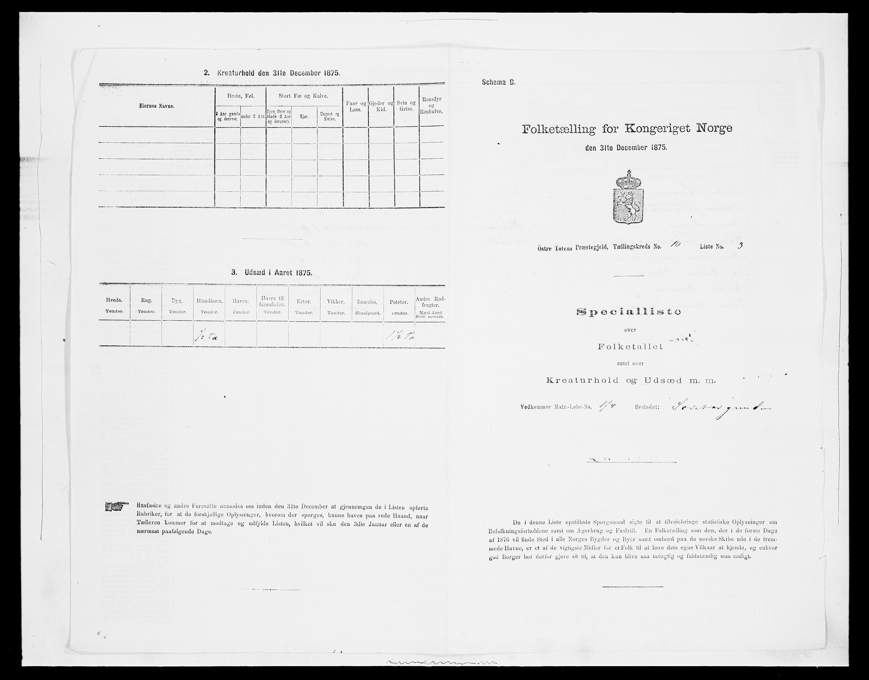 SAH, 1875 census for 0528P Østre Toten, 1875, p. 1824