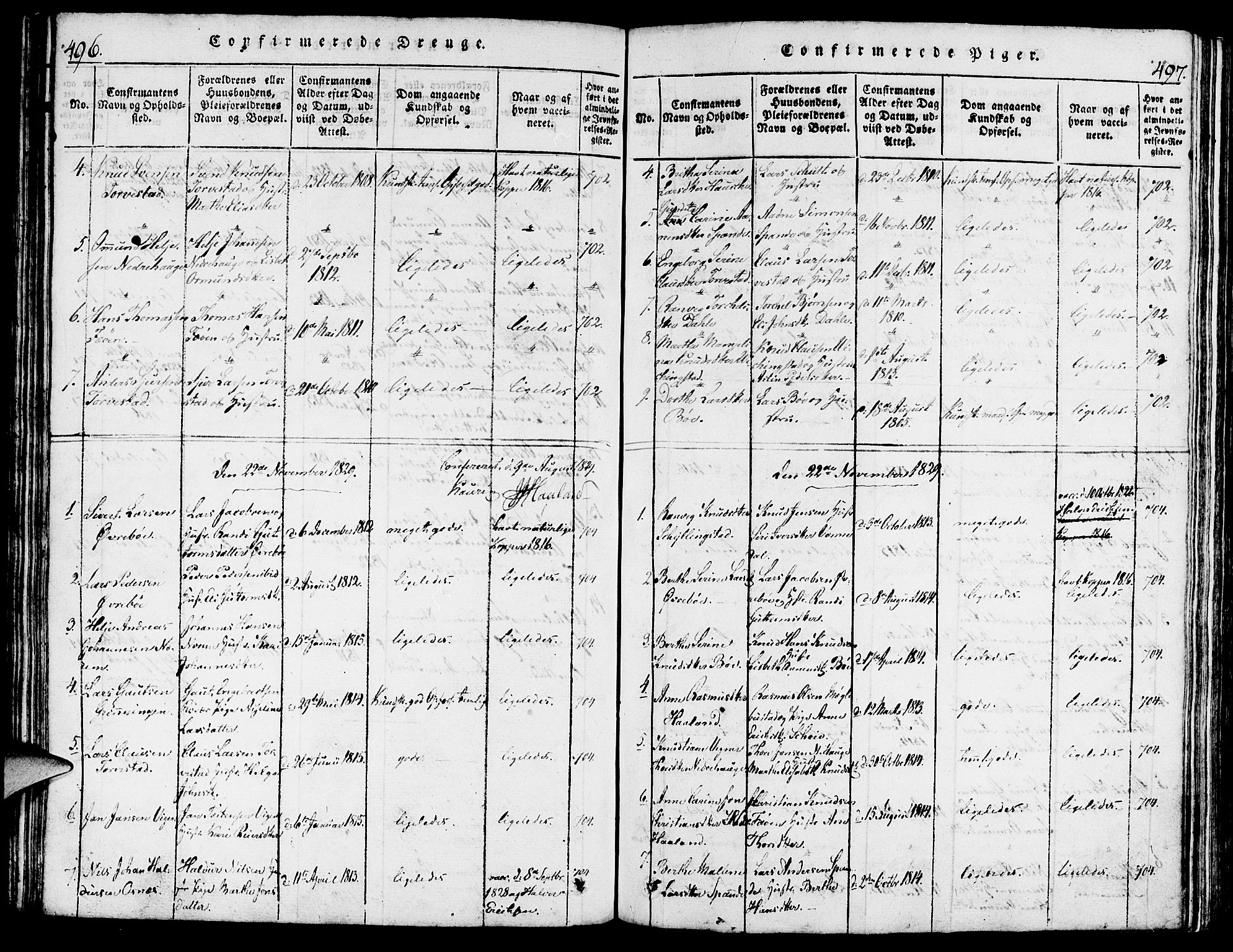 Torvastad sokneprestkontor, AV/SAST-A -101857/H/Ha/Haa/L0004: Parish register (official) no. A 3 /1, 1817-1836, p. 496-497