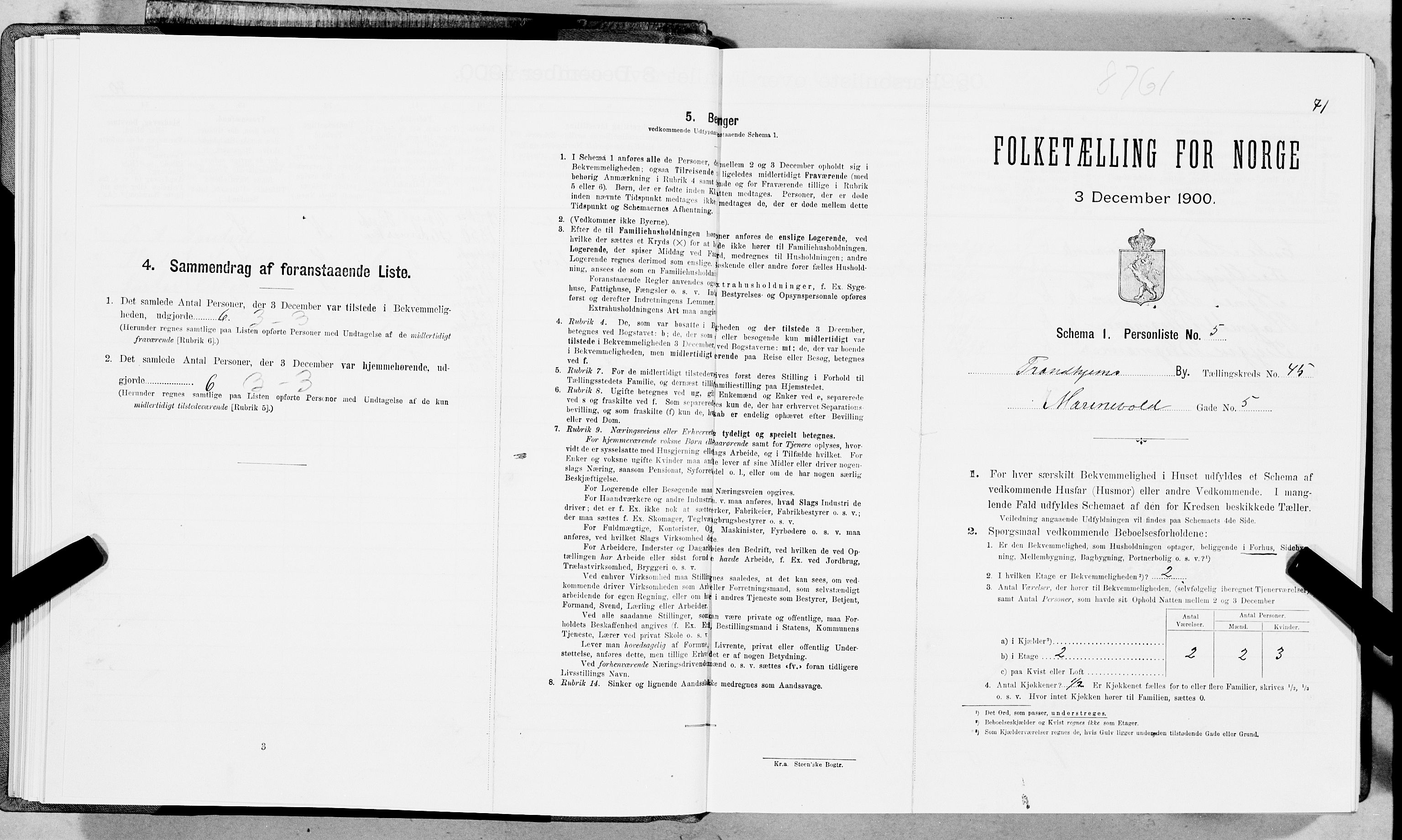 SAT, 1900 census for Trondheim, 1900, p. 7374