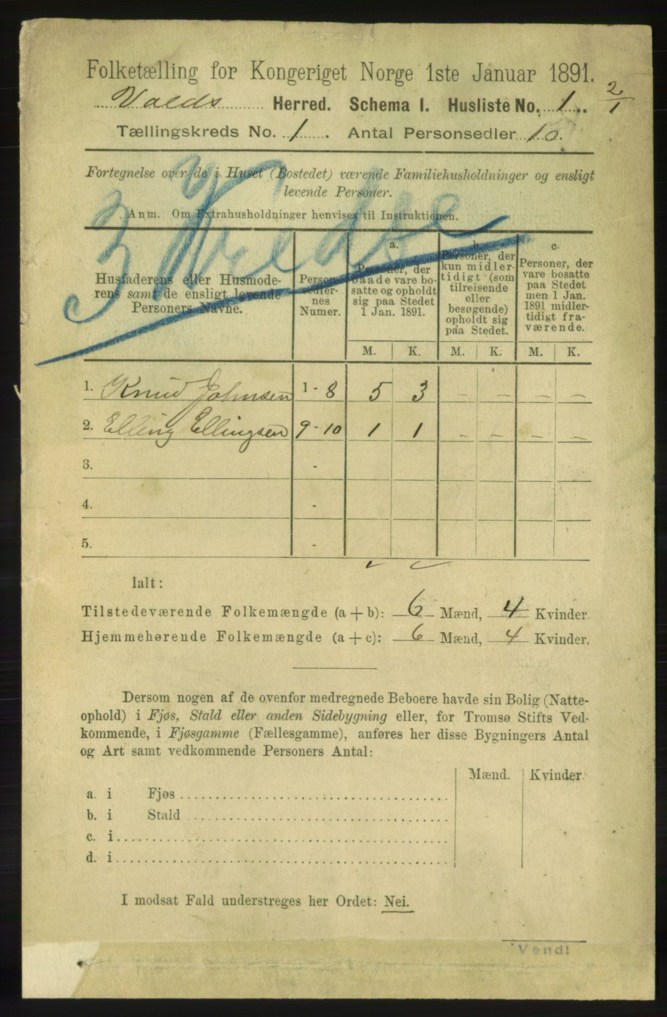 RA, 1891 census for 1537 Voll, 1891, p. 12