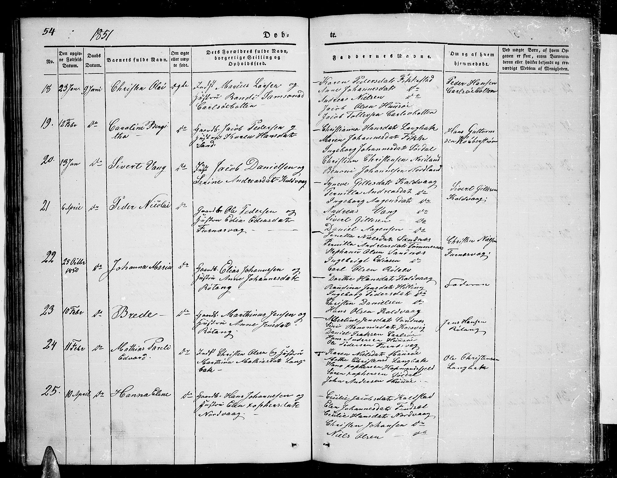 Ministerialprotokoller, klokkerbøker og fødselsregistre - Nordland, AV/SAT-A-1459/859/L0856: Parish register (copy) no. 859C02, 1843-1854, p. 54