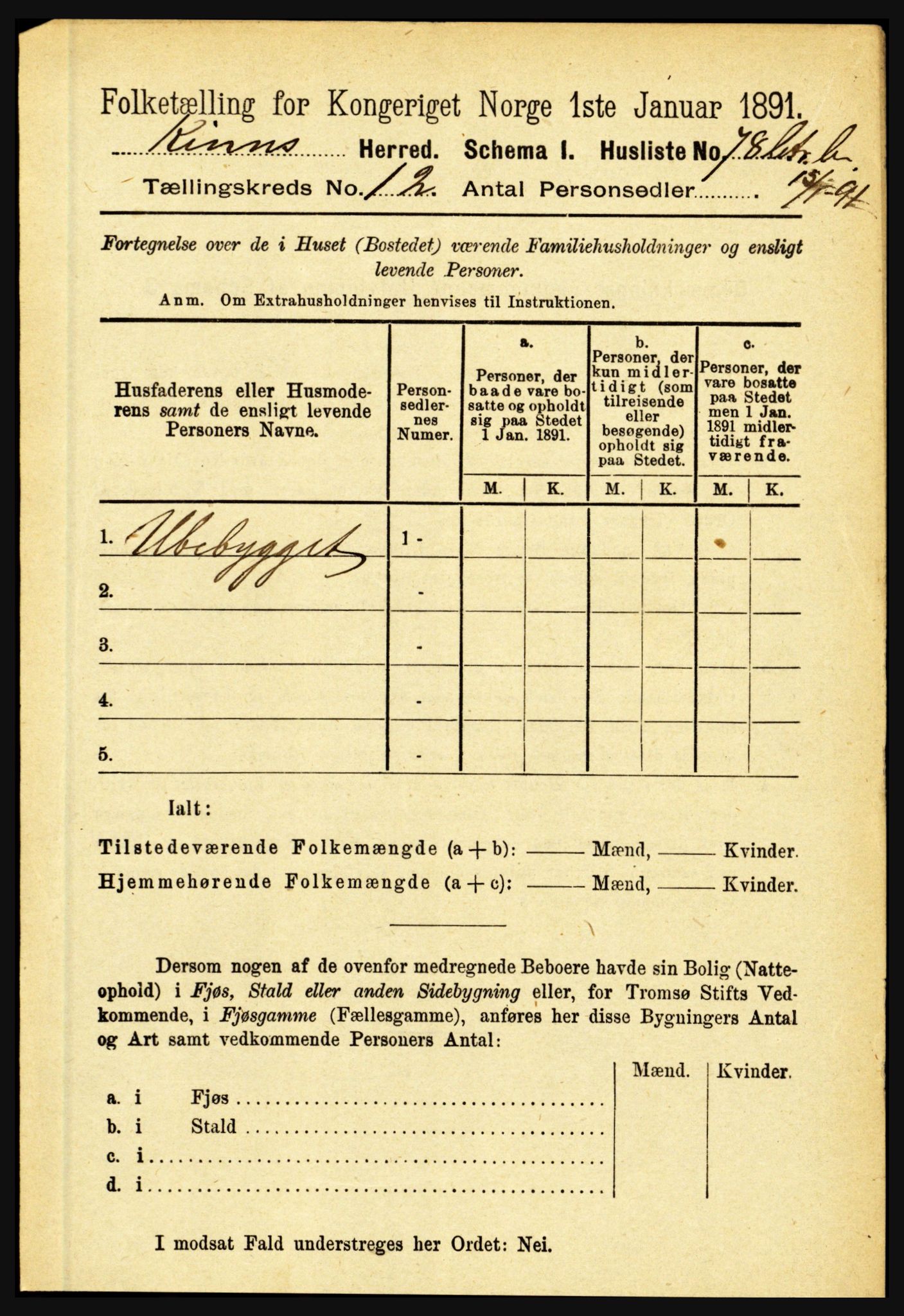 RA, 1891 census for 1437 Kinn, 1891, p. 4509