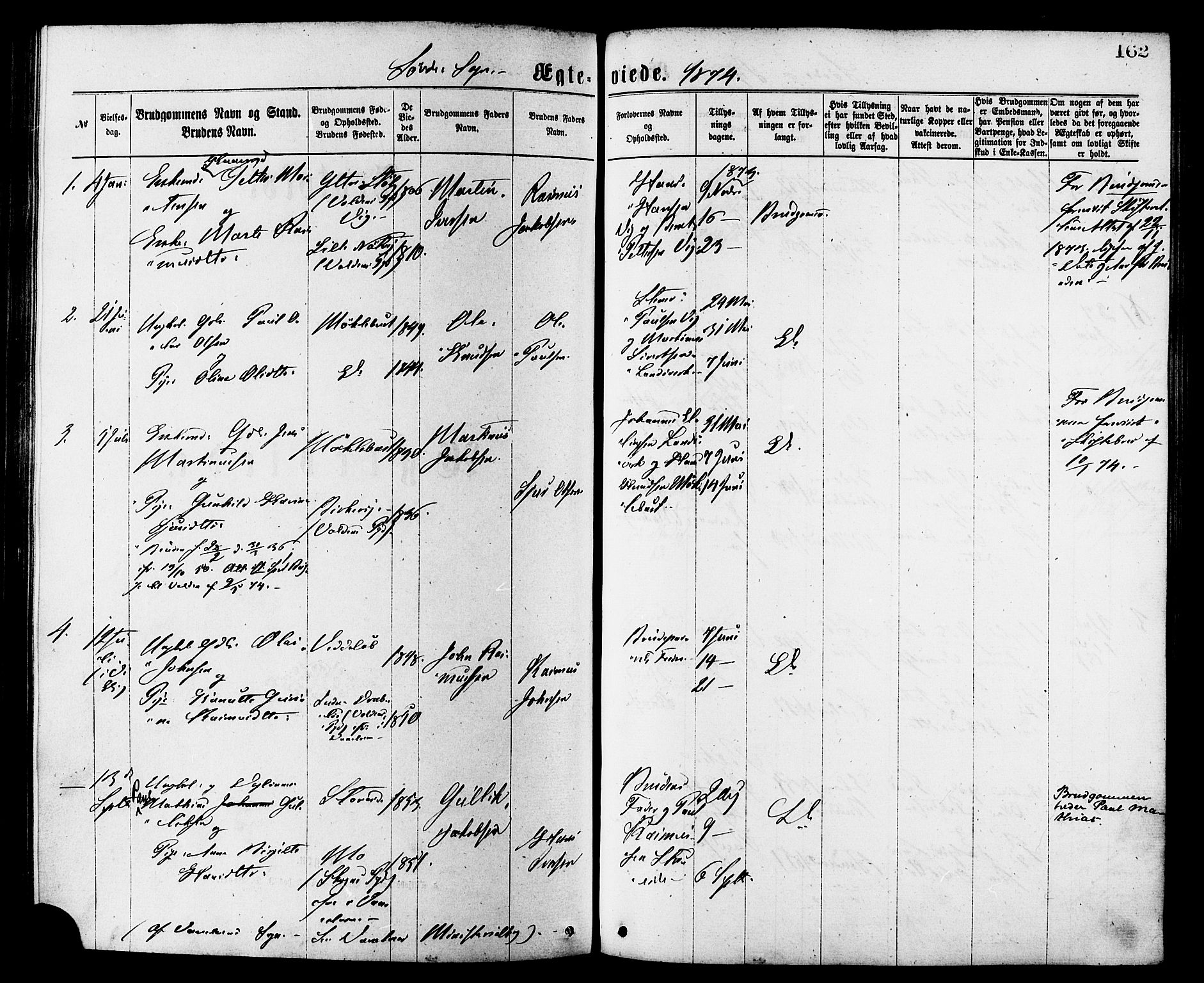 Ministerialprotokoller, klokkerbøker og fødselsregistre - Møre og Romsdal, SAT/A-1454/502/L0024: Parish register (official) no. 502A02, 1873-1884, p. 162