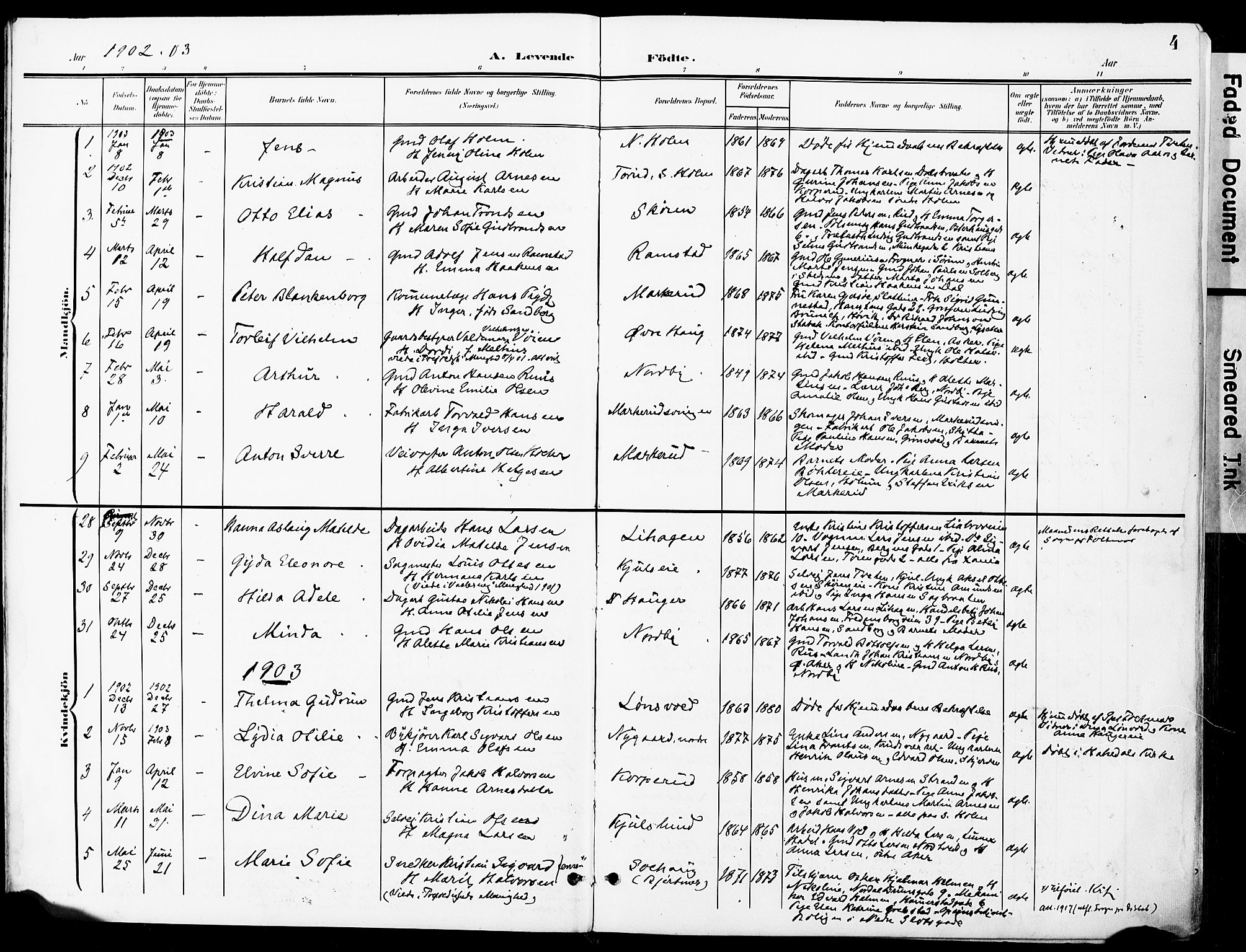 Nittedal prestekontor Kirkebøker, SAO/A-10365a/F/Fa/L0008: Parish register (official) no. I 8, 1902-1926, p. 4