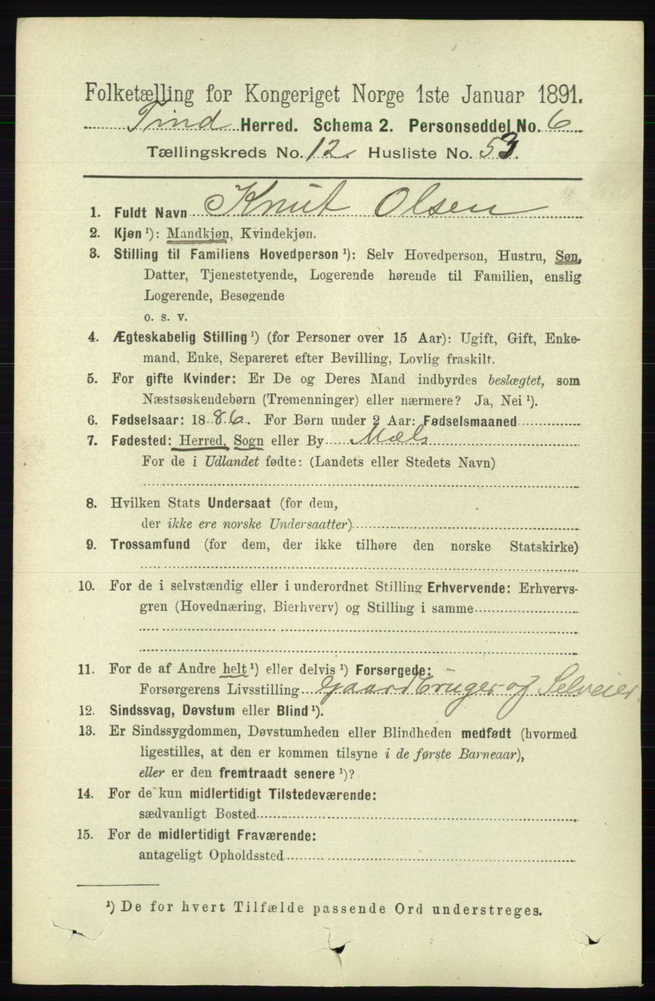 RA, 1891 census for 0826 Tinn, 1891, p. 2623