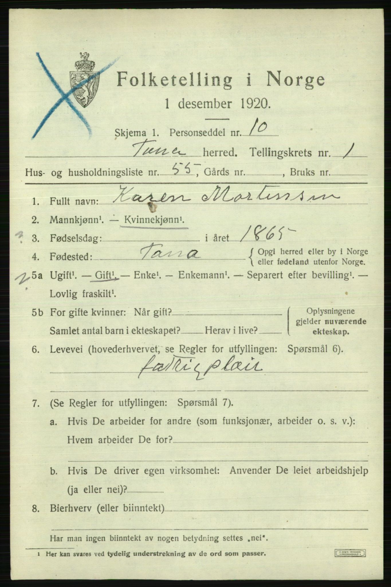 SATØ, 1920 census for Tana, 1920, p. 1160