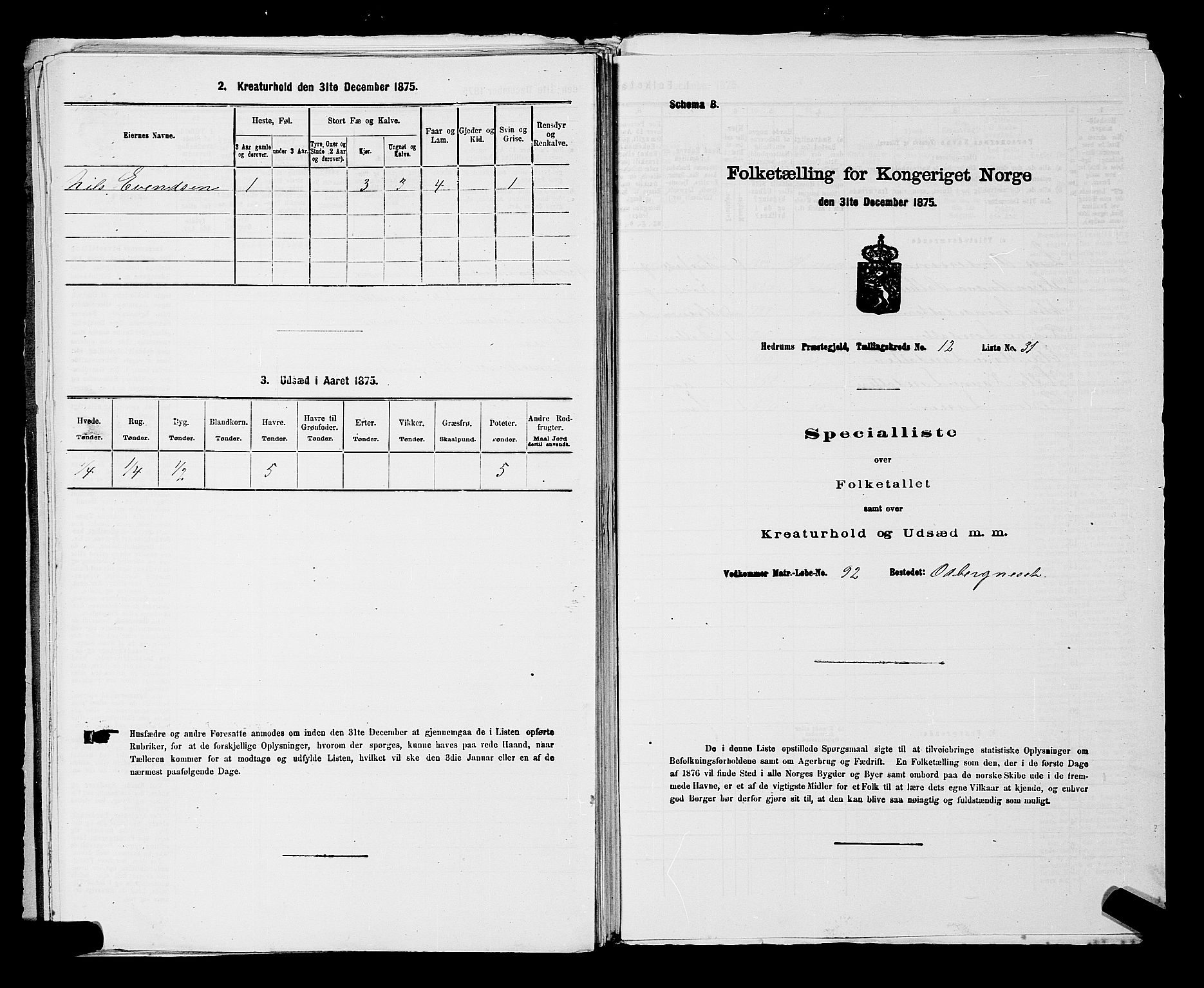 SAKO, 1875 census for 0727P Hedrum, 1875, p. 1173