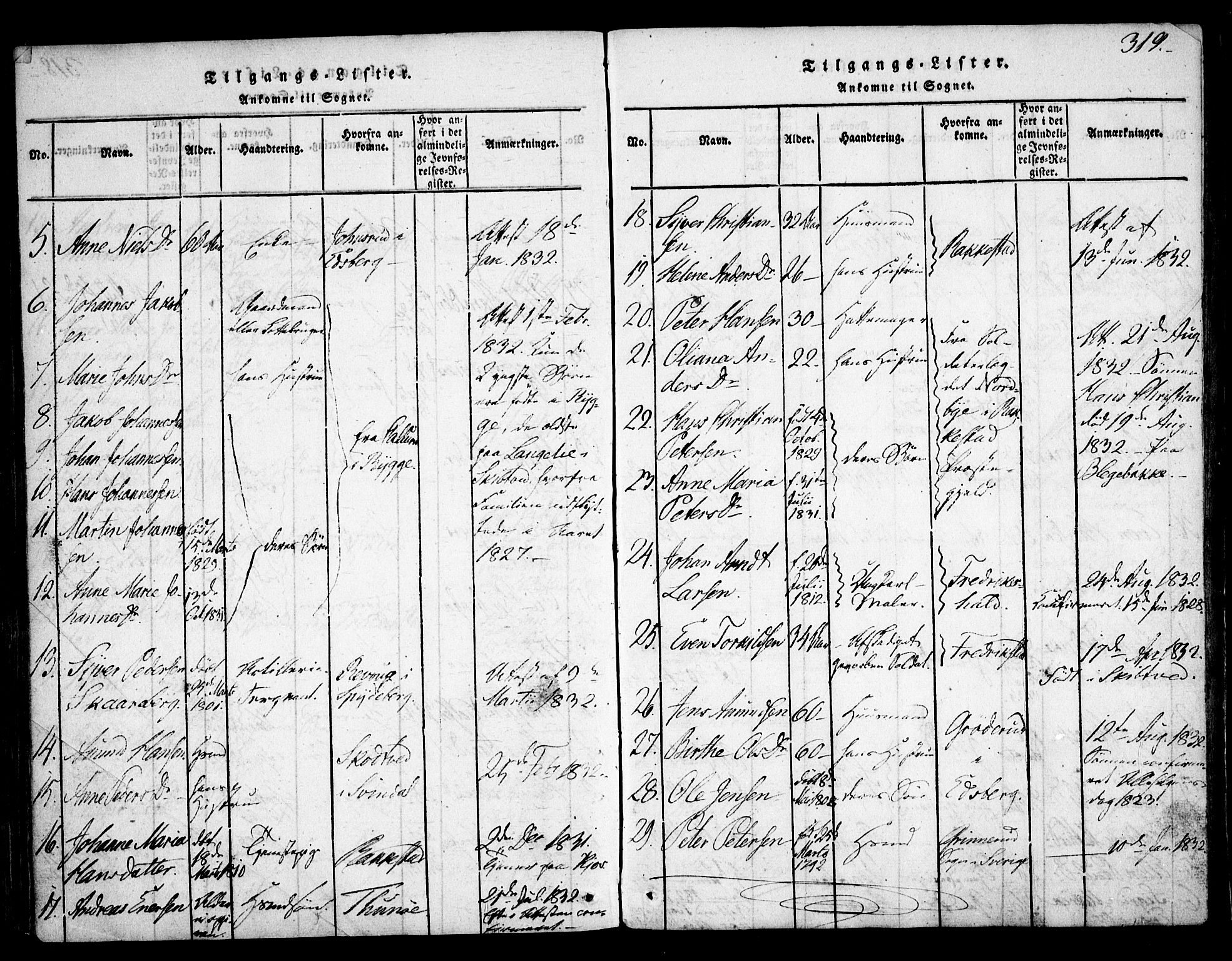 Skiptvet prestekontor Kirkebøker, AV/SAO-A-20009/F/Fa/L0005: Parish register (official) no. 5, 1814-1838, p. 319