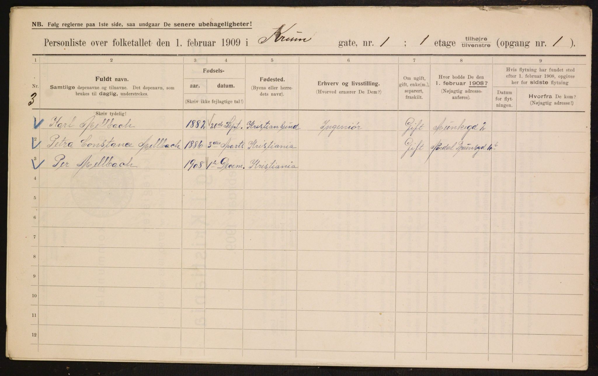 OBA, Municipal Census 1909 for Kristiania, 1909, p. 50195