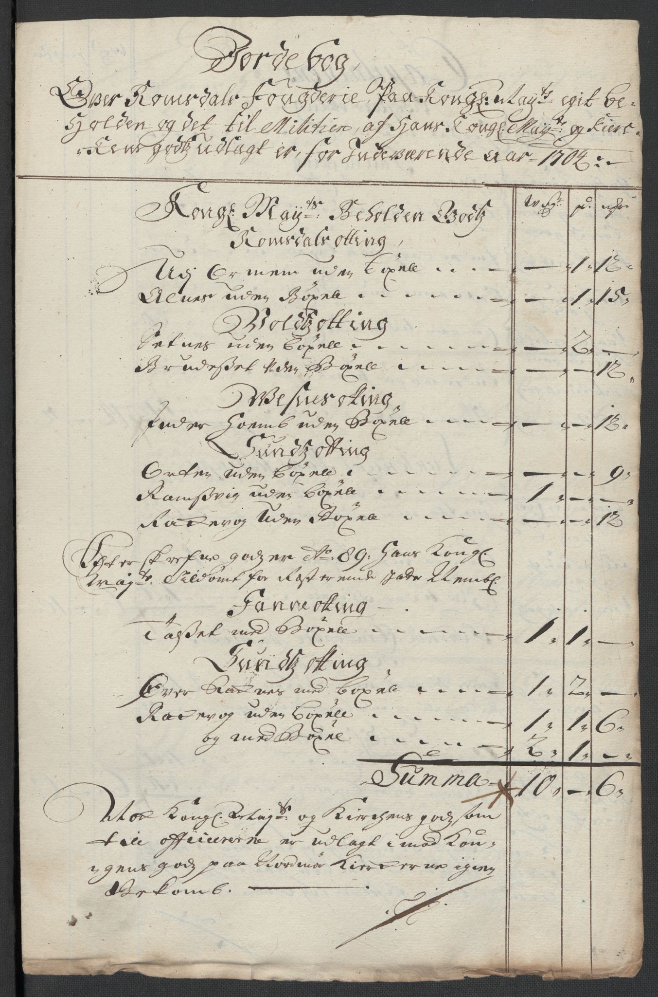 Rentekammeret inntil 1814, Reviderte regnskaper, Fogderegnskap, RA/EA-4092/R55/L3656: Fogderegnskap Romsdal, 1703-1705, p. 260