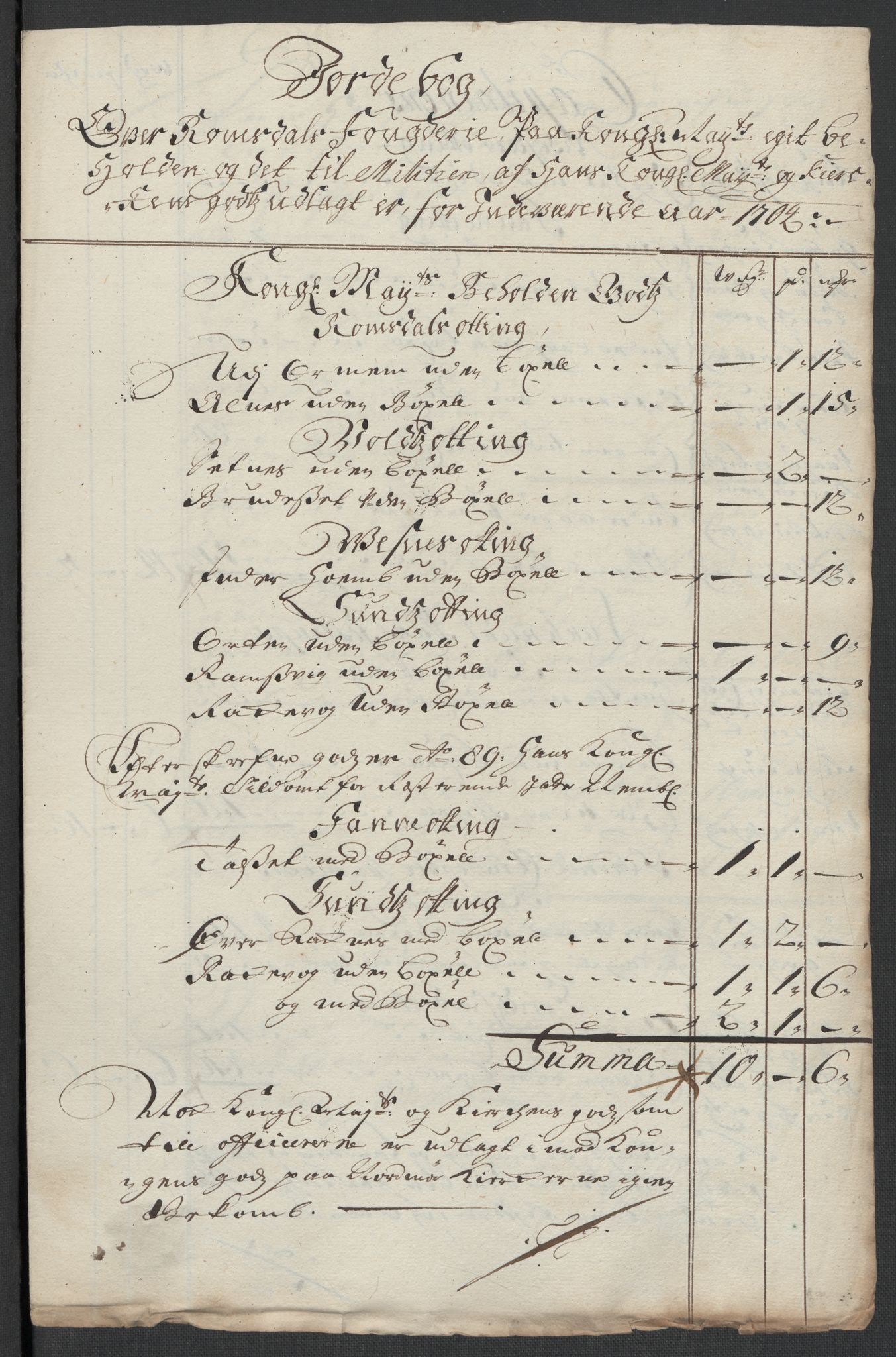 Rentekammeret inntil 1814, Reviderte regnskaper, Fogderegnskap, AV/RA-EA-4092/R55/L3656: Fogderegnskap Romsdal, 1703-1705, p. 260