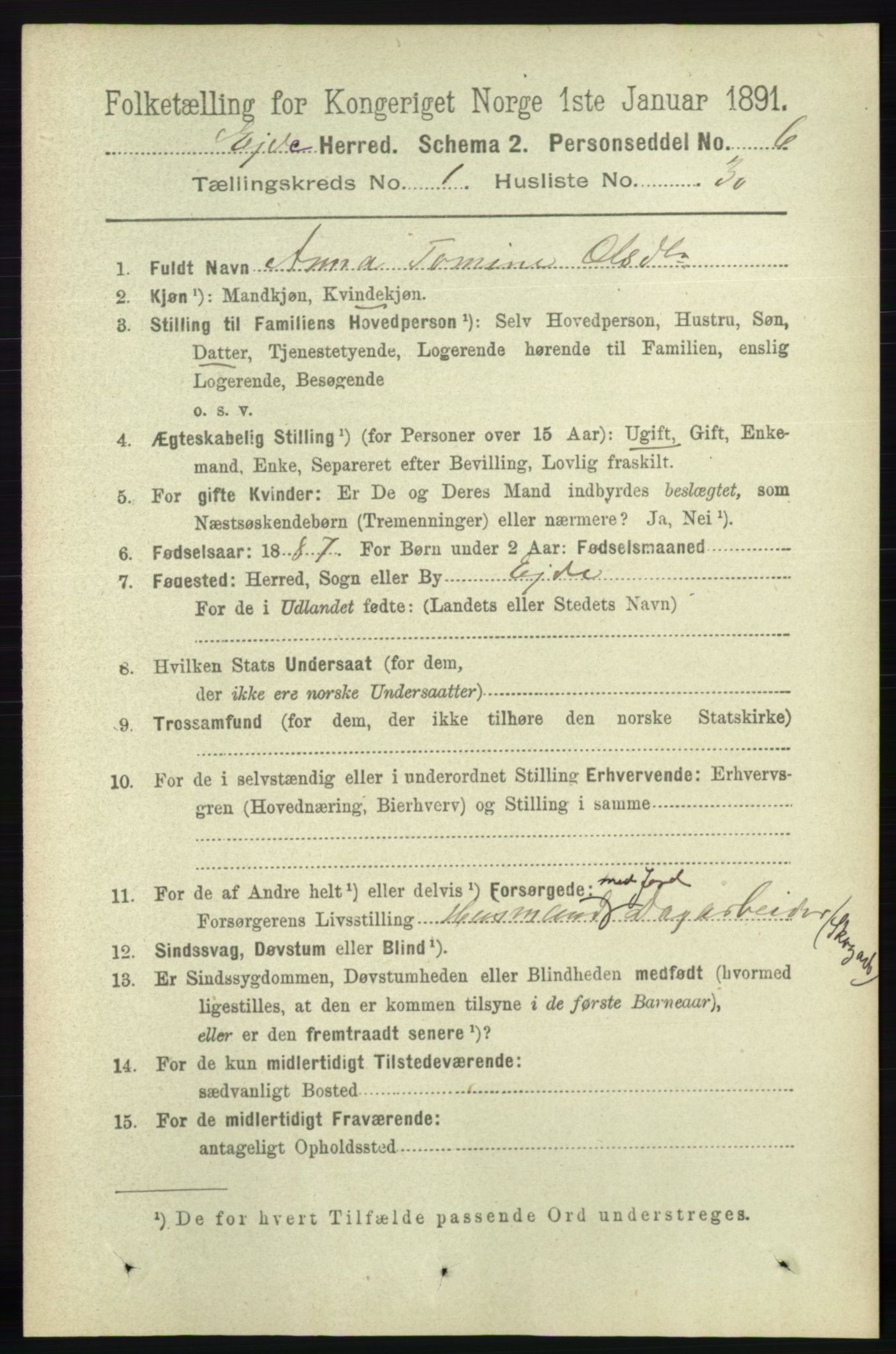 RA, 1891 census for 0925 Eide, 1891, p. 242