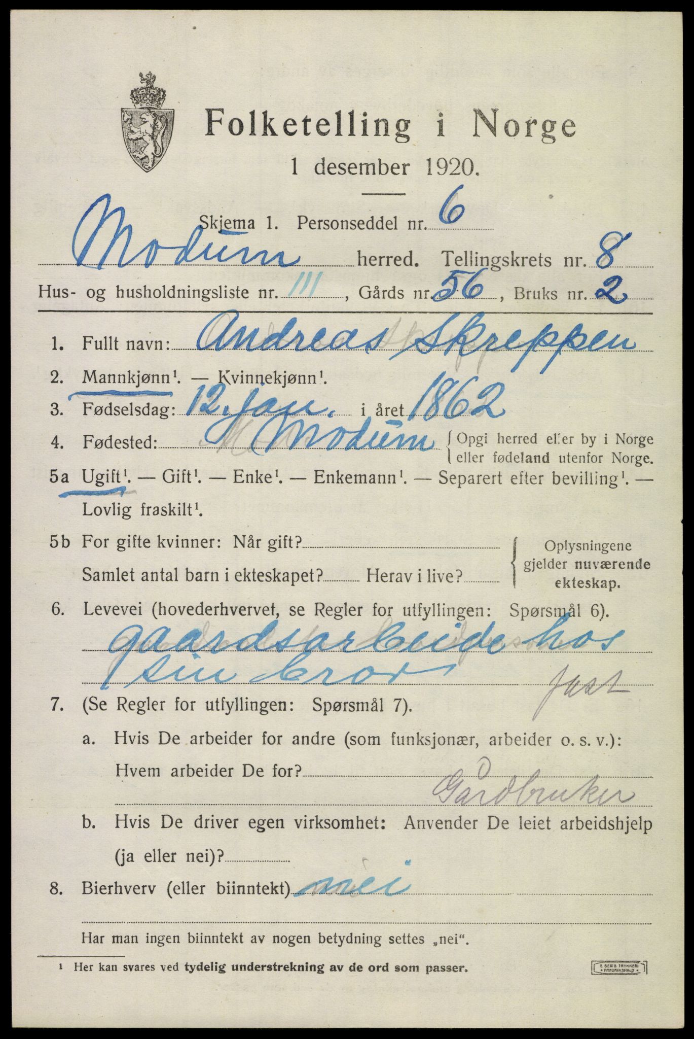 SAKO, 1920 census for Modum, 1920, p. 11737