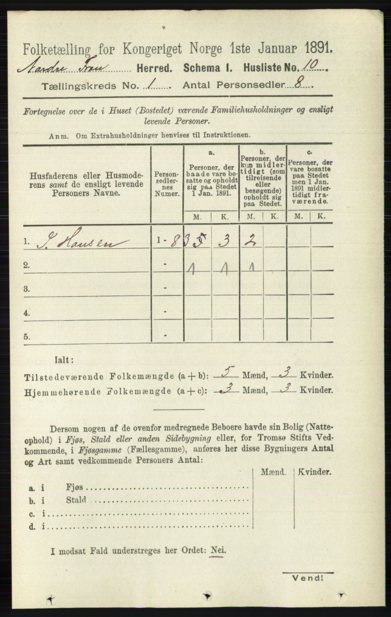 RA, 1891 census for 0518 Nord-Fron, 1891, p. 44