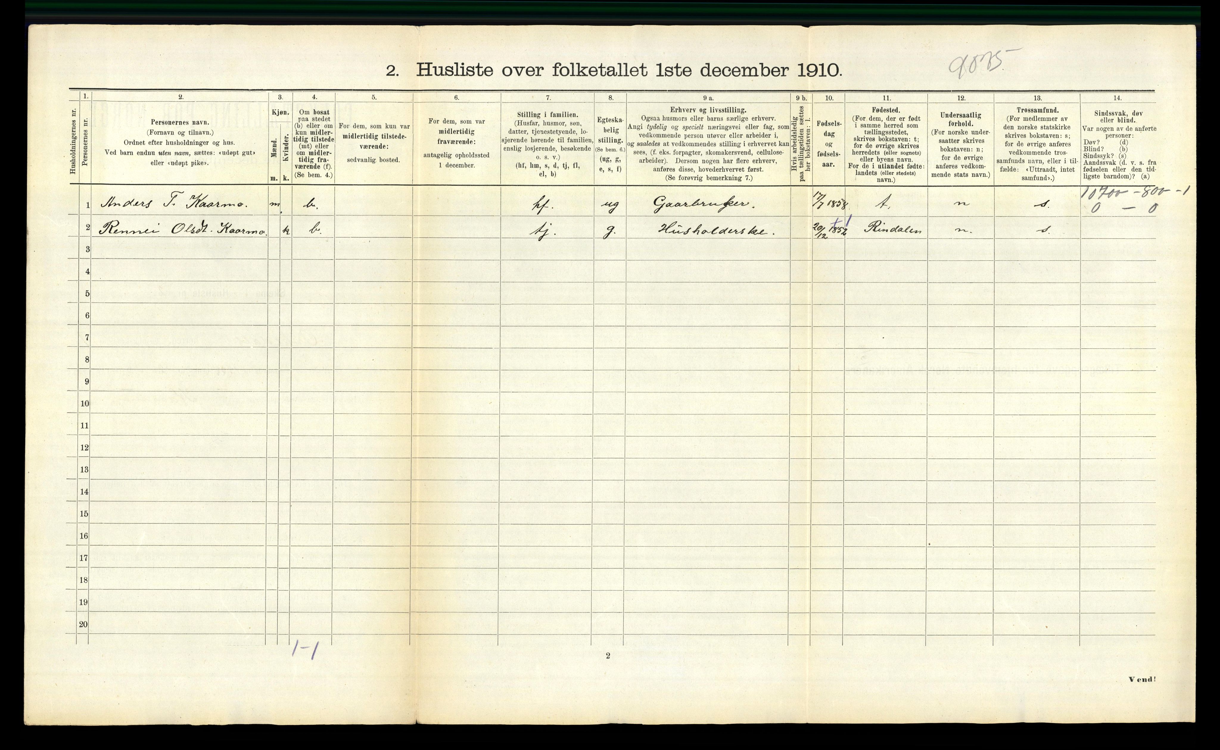 RA, 1910 census for Orkdal, 1910, p. 1584