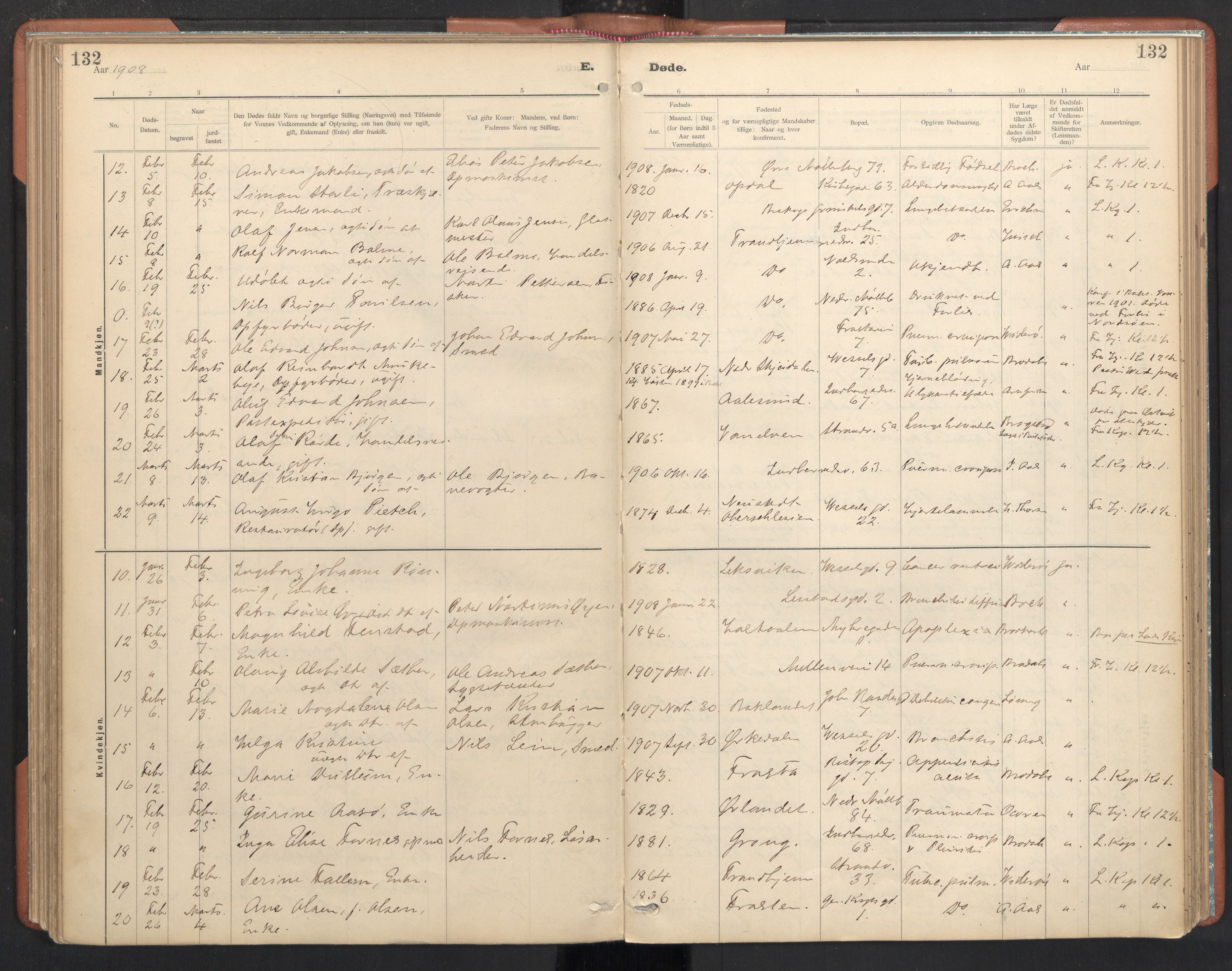 Ministerialprotokoller, klokkerbøker og fødselsregistre - Sør-Trøndelag, SAT/A-1456/605/L0244: Parish register (official) no. 605A06, 1908-1954, p. 132