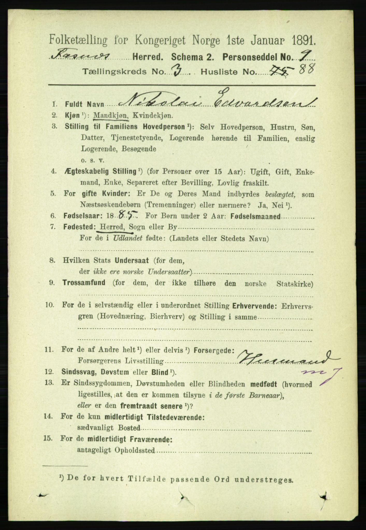 RA, 1891 census for 1748 Fosnes, 1891, p. 1333