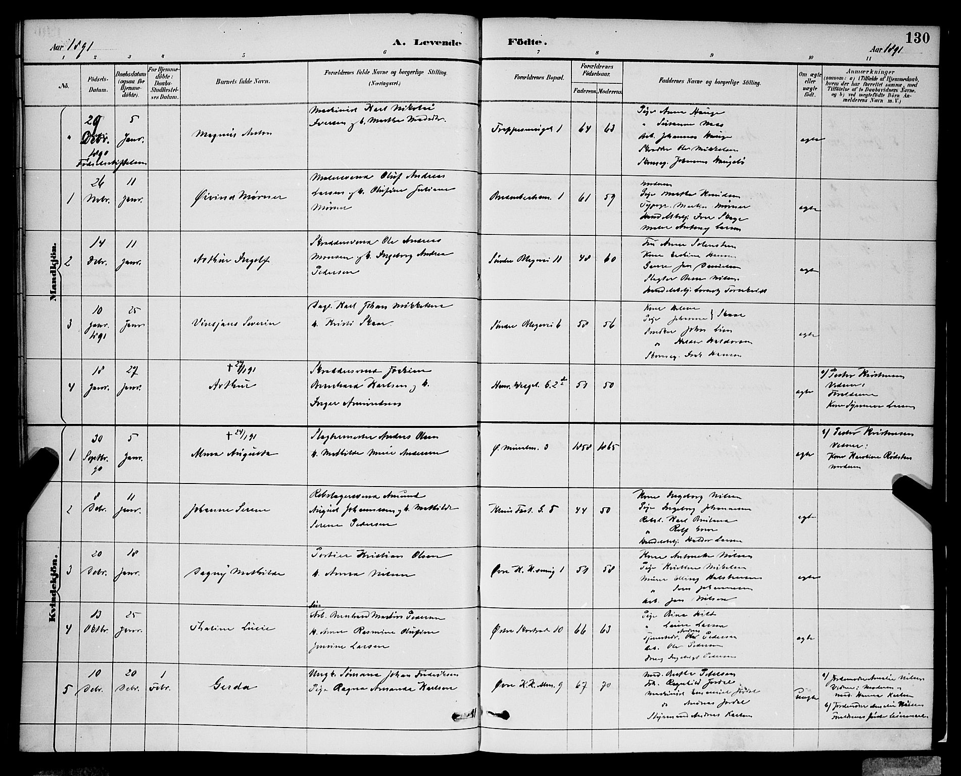 Korskirken sokneprestembete, SAB/A-76101/H/Hab: Parish register (copy) no. B 9, 1887-1896, p. 130
