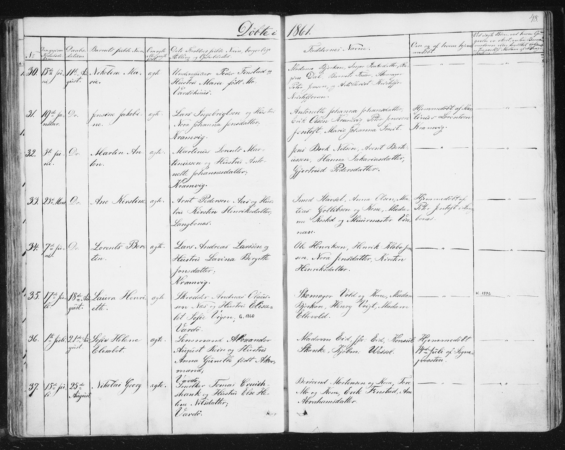 Vardø sokneprestkontor, SATØ/S-1332/H/Ha/L0003kirke: Parish register (official) no. 3, 1843-1861, p. 48