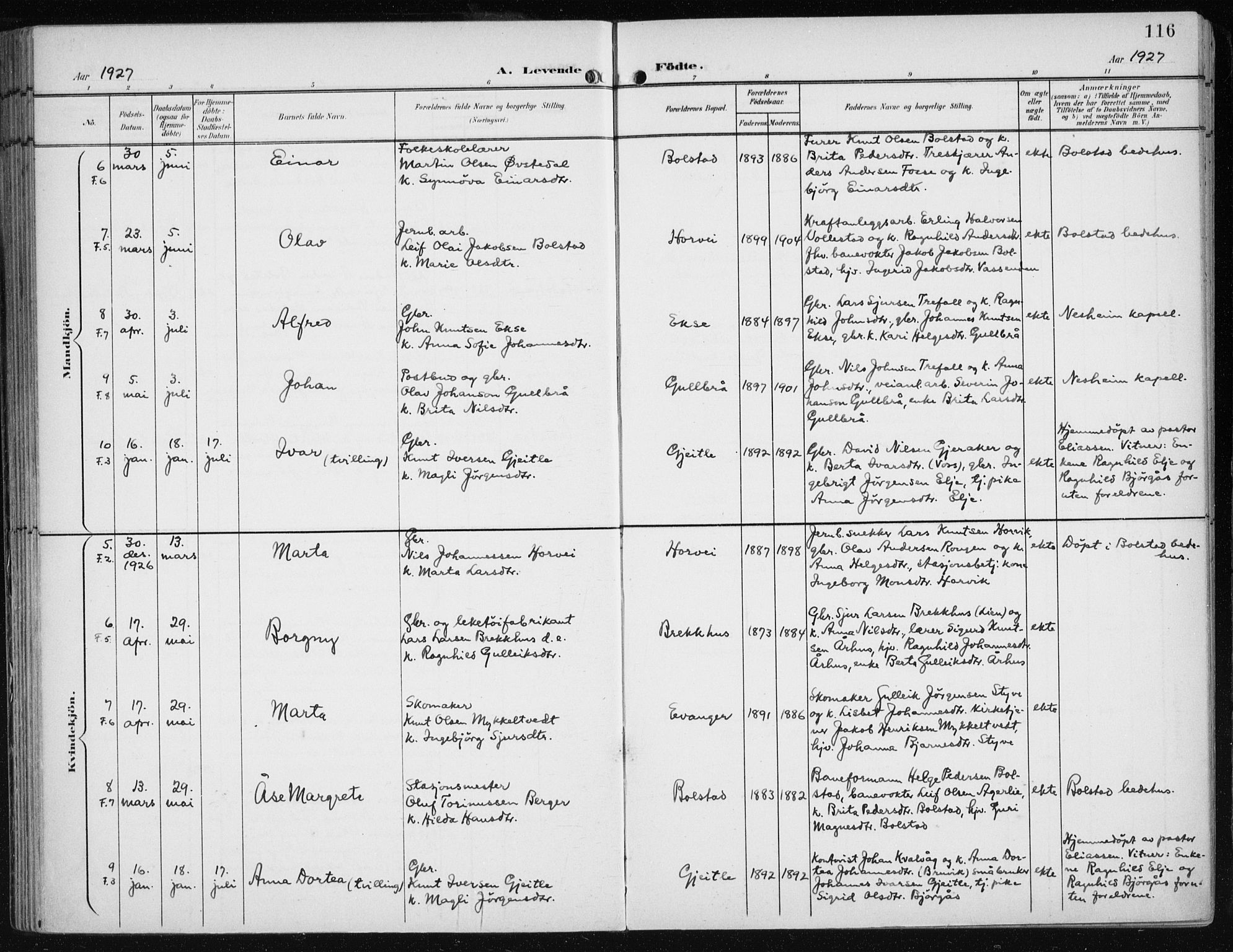 Evanger sokneprestembete, AV/SAB-A-99924: Parish register (official) no. A  3, 1900-1930, p. 116