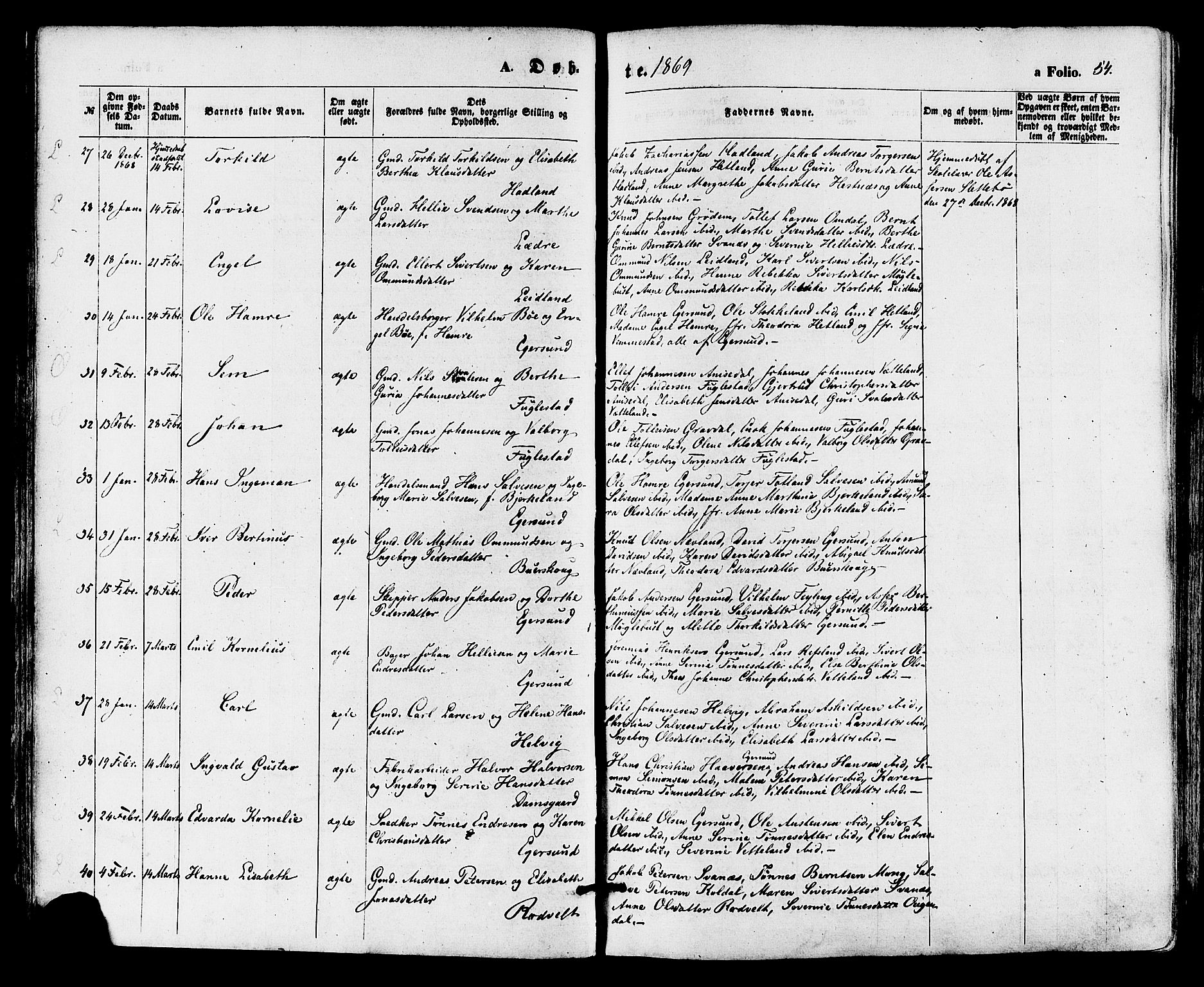 Eigersund sokneprestkontor, AV/SAST-A-101807/001/30/30BA/L0014: Parish register (official) no. A 13, 1866-1878, p. 54