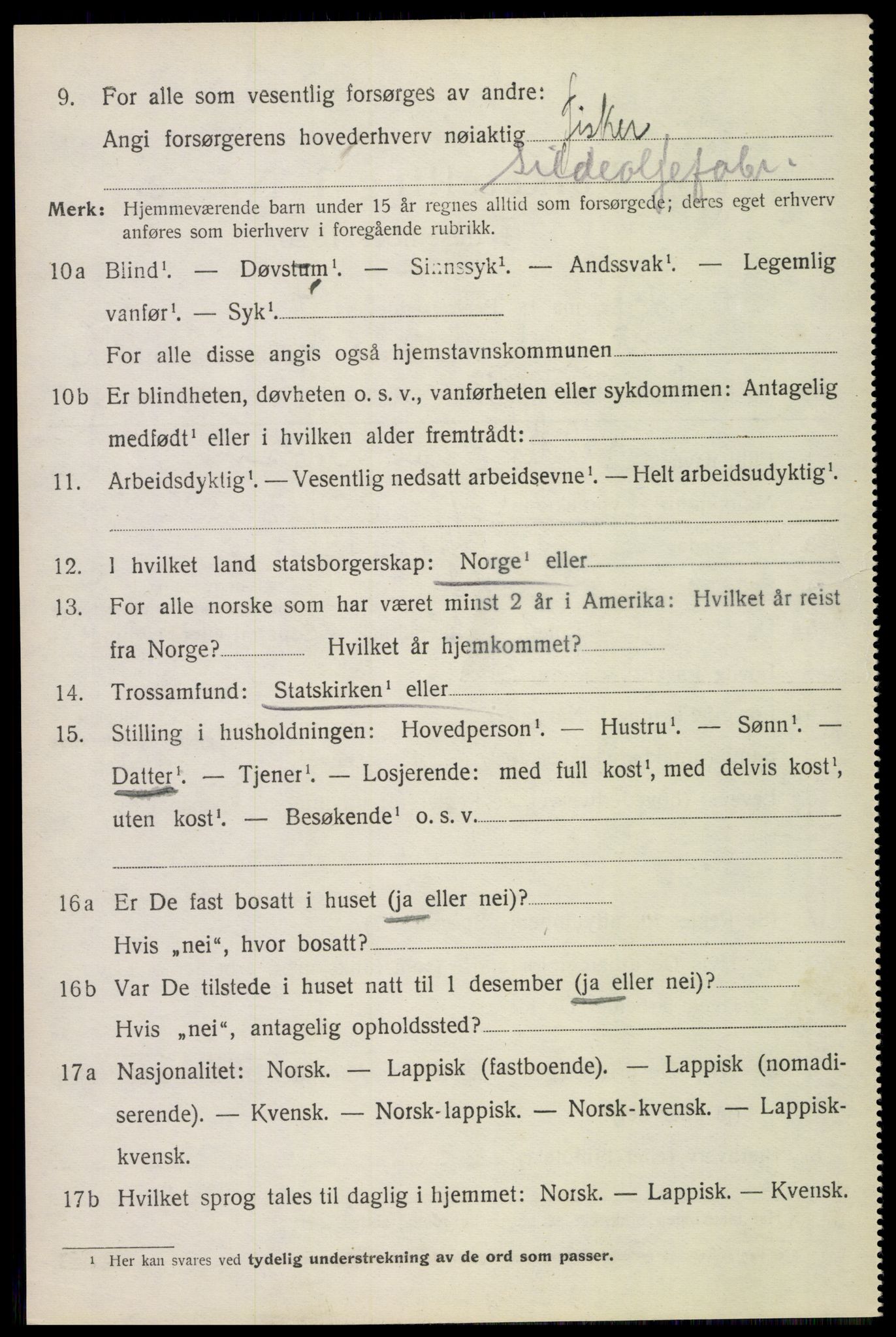 SAT, 1920 census for Sortland, 1920, p. 10243