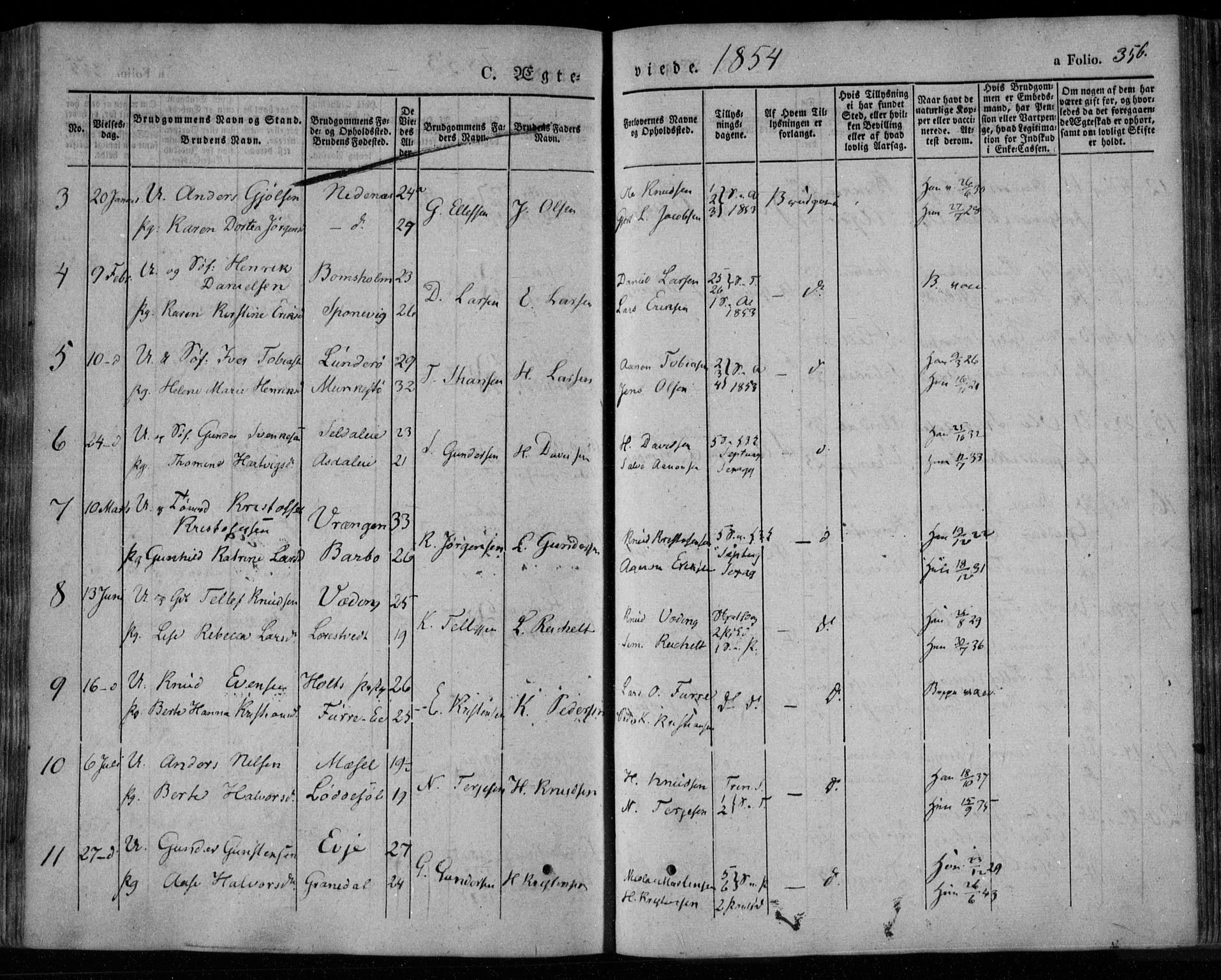 Øyestad sokneprestkontor, AV/SAK-1111-0049/F/Fa/L0014: Parish register (official) no. A 14, 1843-1856, p. 356