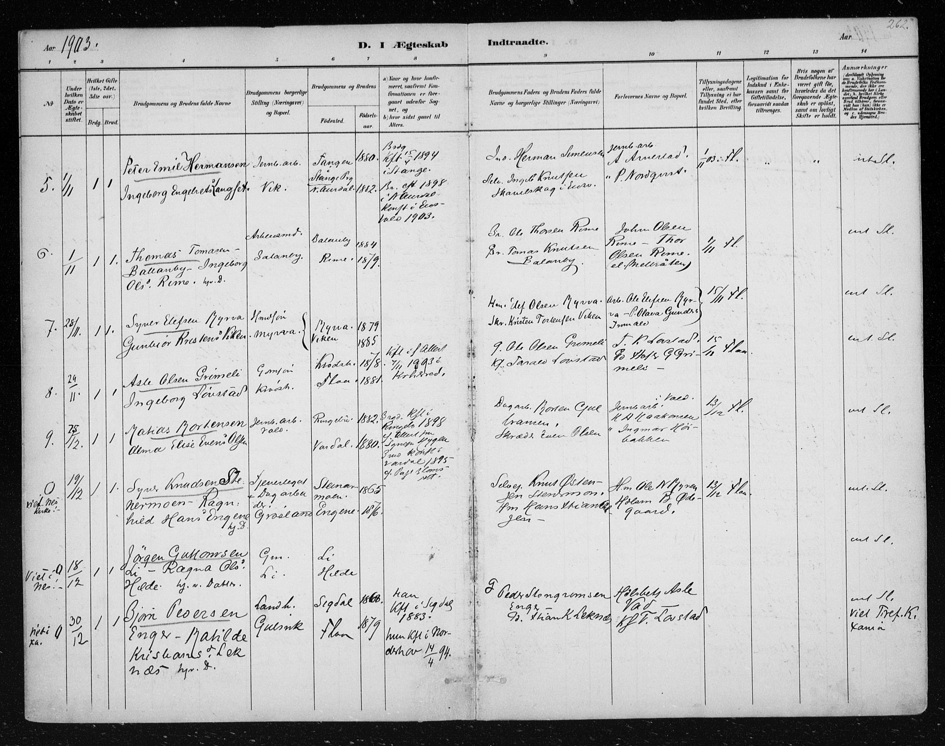 Nes kirkebøker, AV/SAKO-A-236/F/Fa/L0012: Parish register (official) no. 12, 1881-1917, p. 262