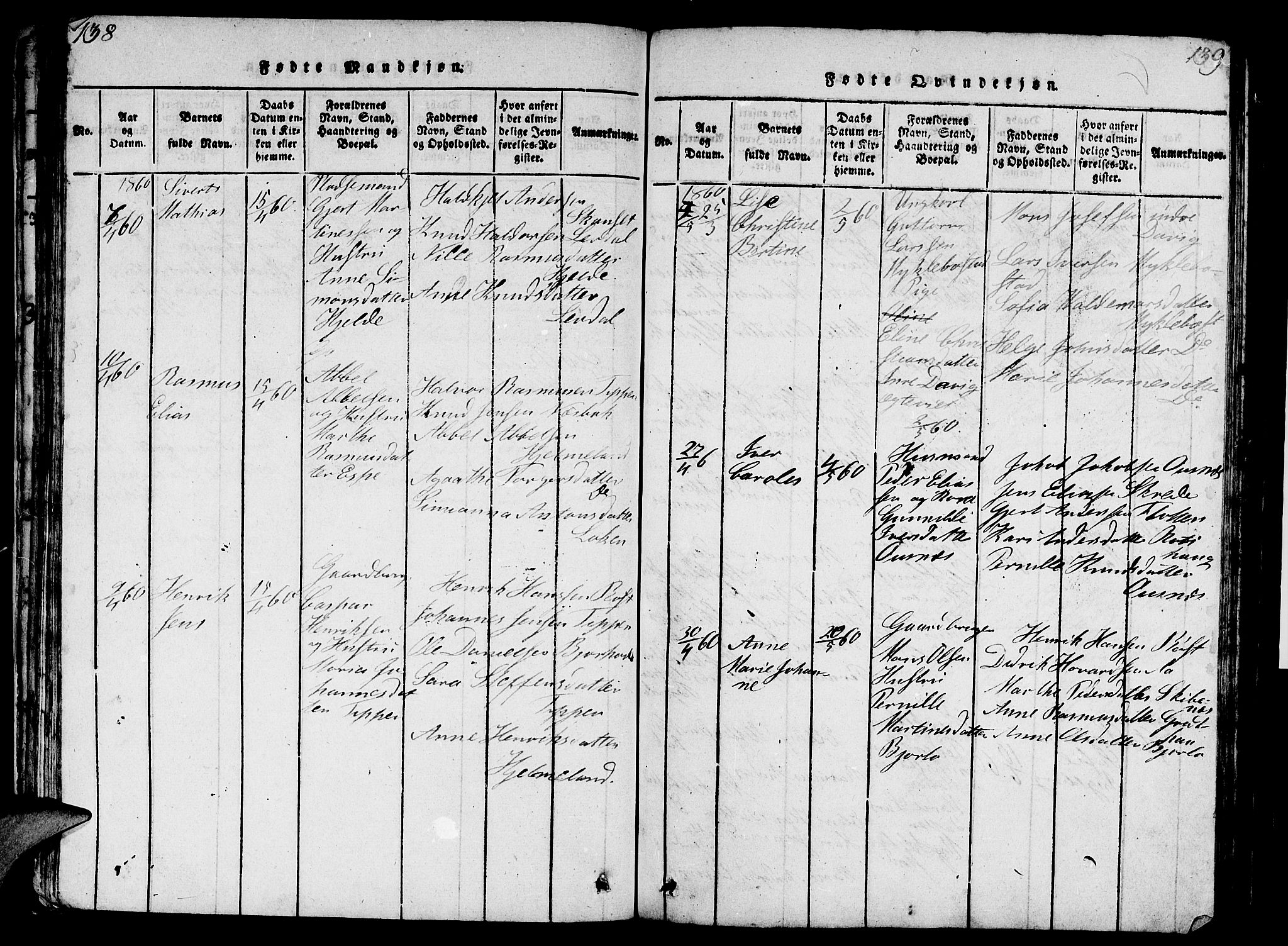 Eid sokneprestembete, AV/SAB-A-82301/H/Hab/Haba/L0001: Parish register (copy) no. A 1, 1816-1862, p. 138-139