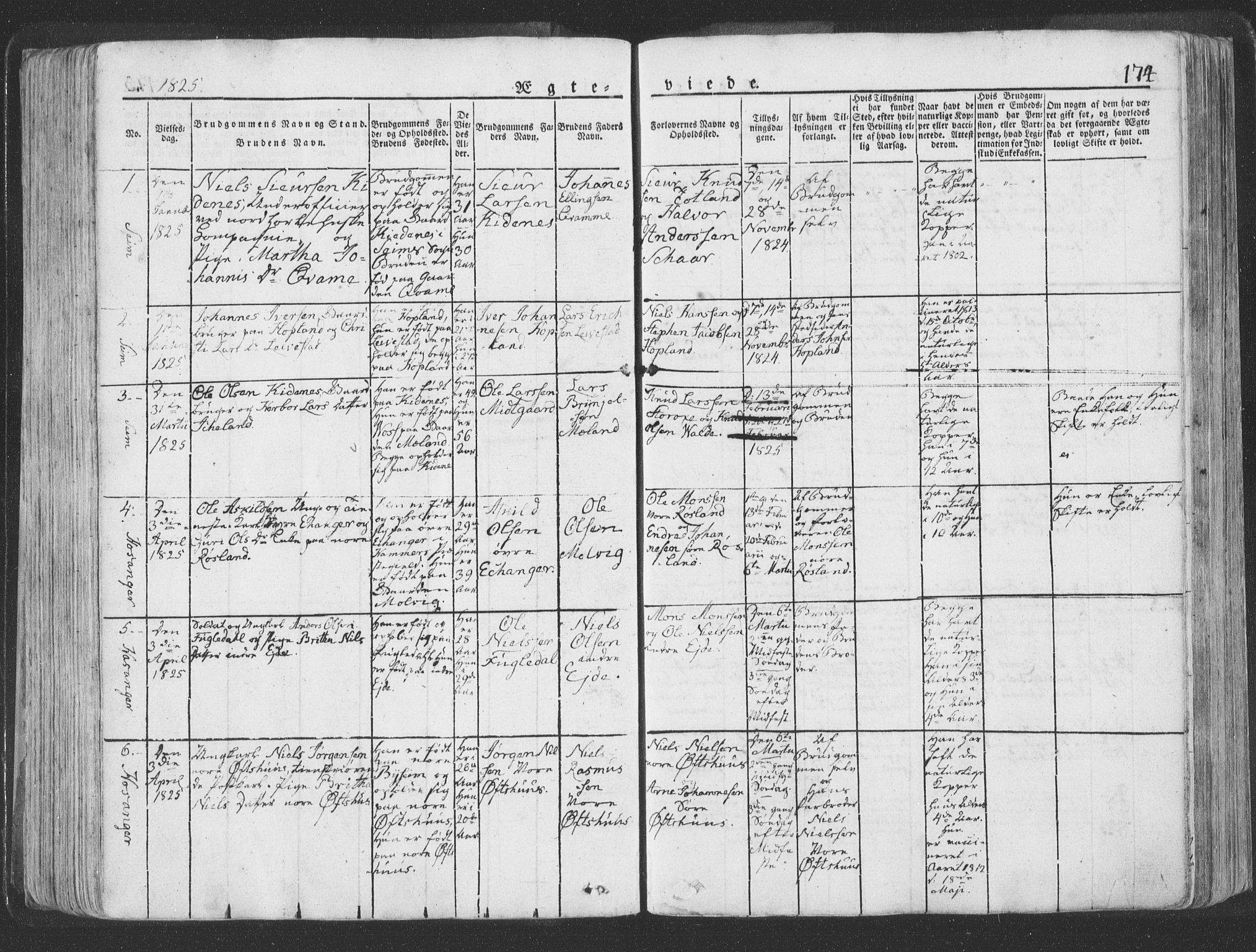 Hosanger sokneprestembete, AV/SAB-A-75801/H/Haa: Parish register (official) no. A 6, 1824-1835, p. 174