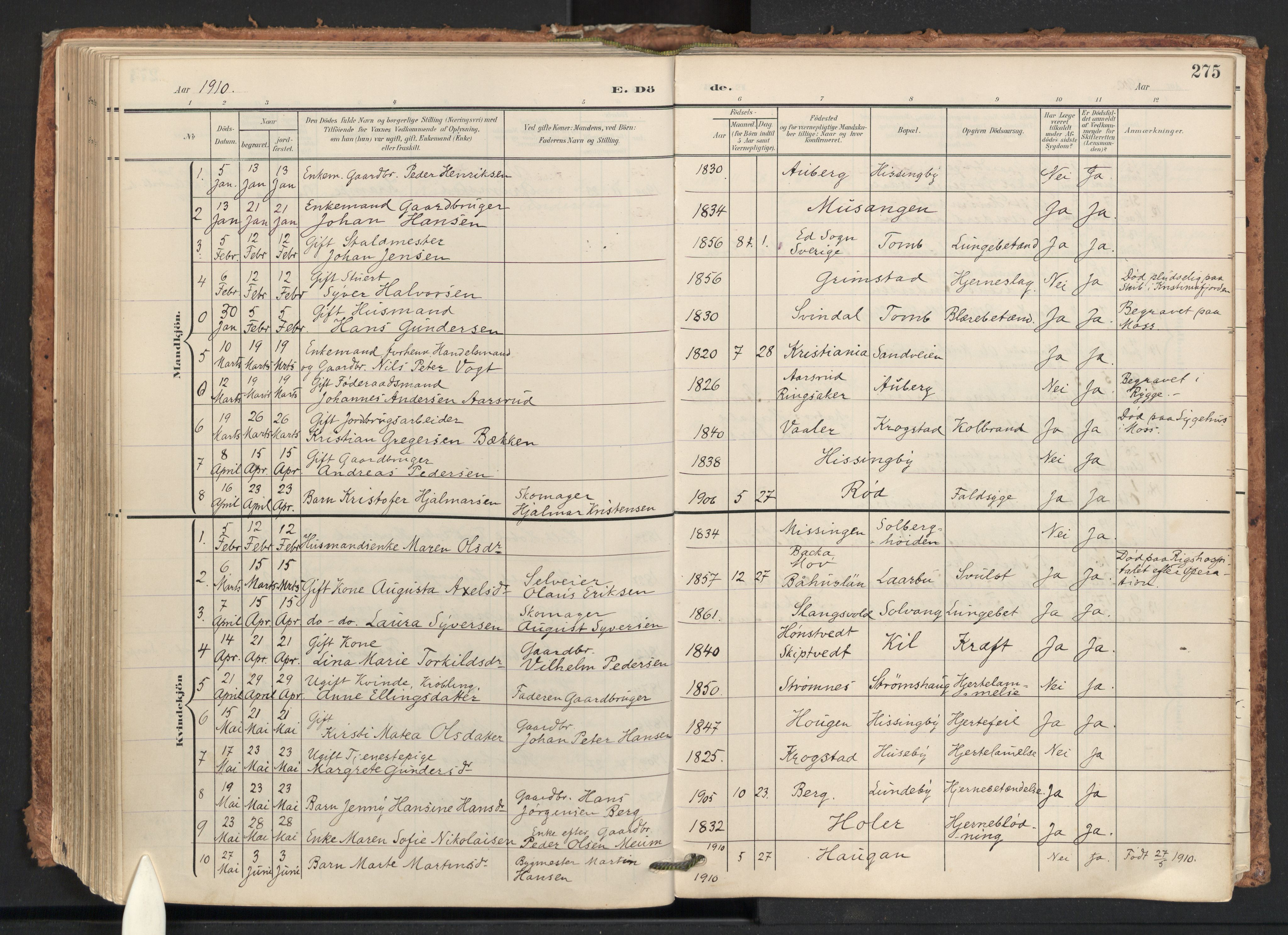 Råde prestekontor kirkebøker, AV/SAO-A-2009/F/Fa/L0008: Parish register (official) no. 8, 1903-1924, p. 275