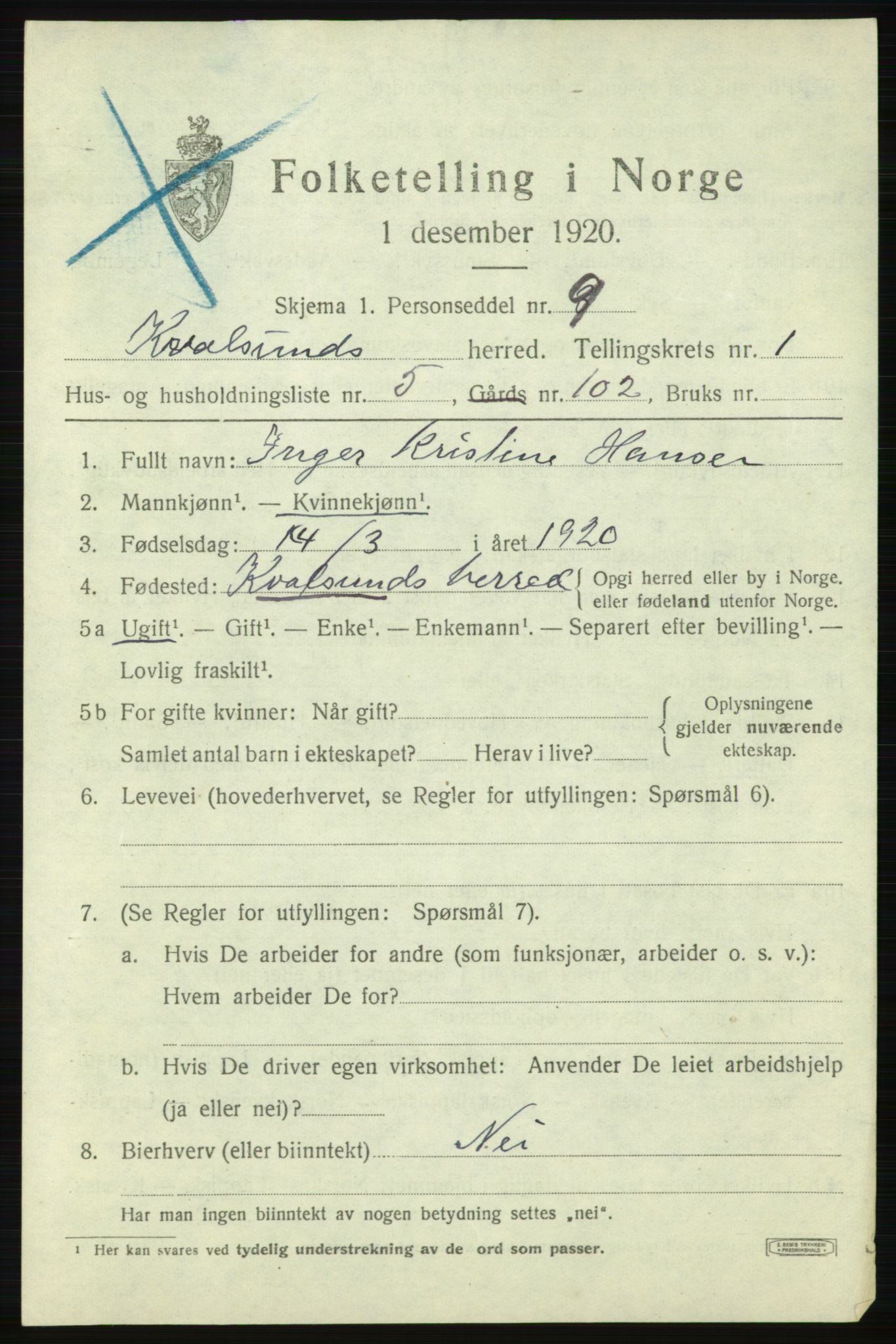 SATØ, 1920 census for , 1920, p. 518