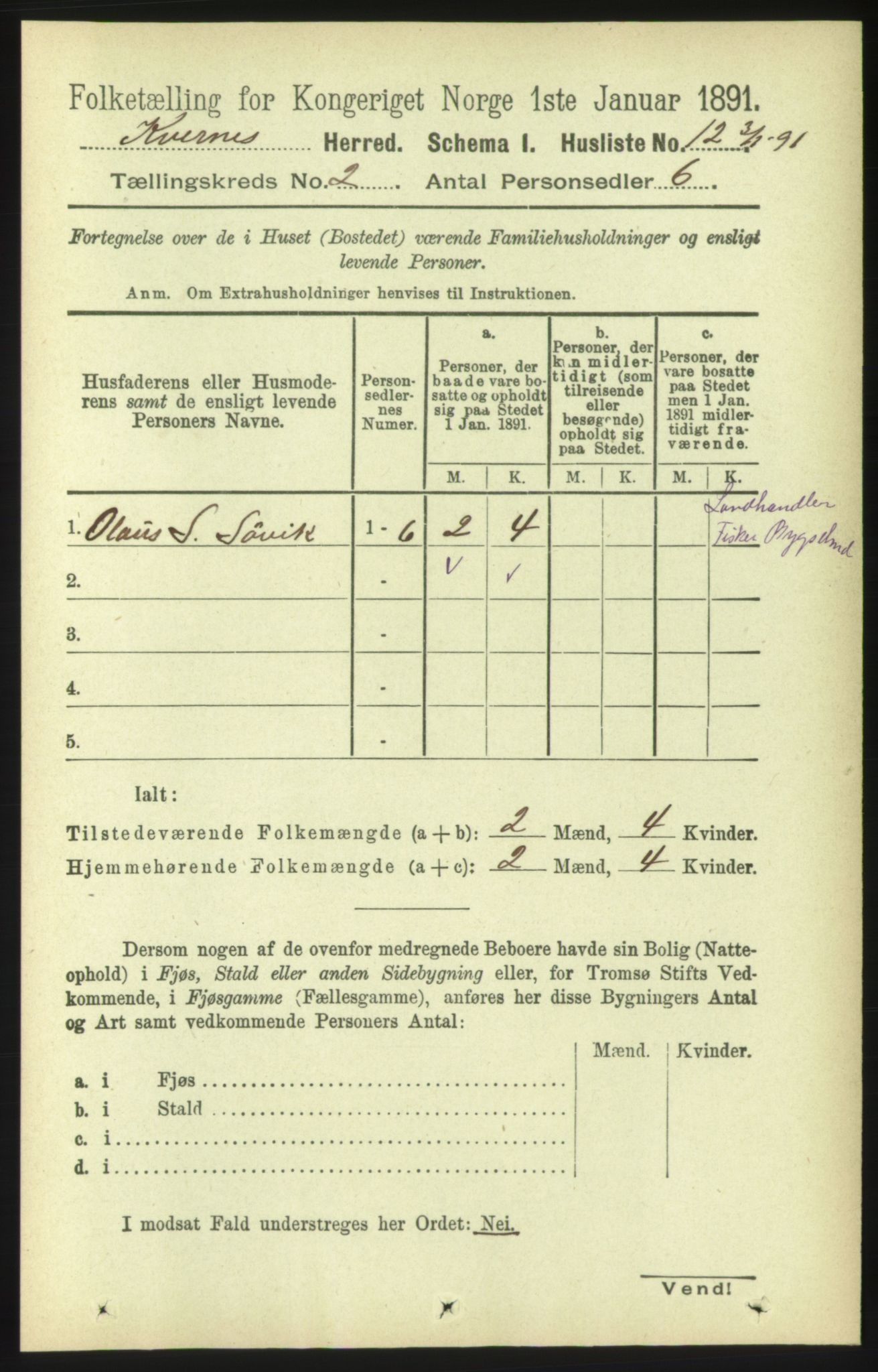 RA, 1891 census for 1553 Kvernes, 1891, p. 648