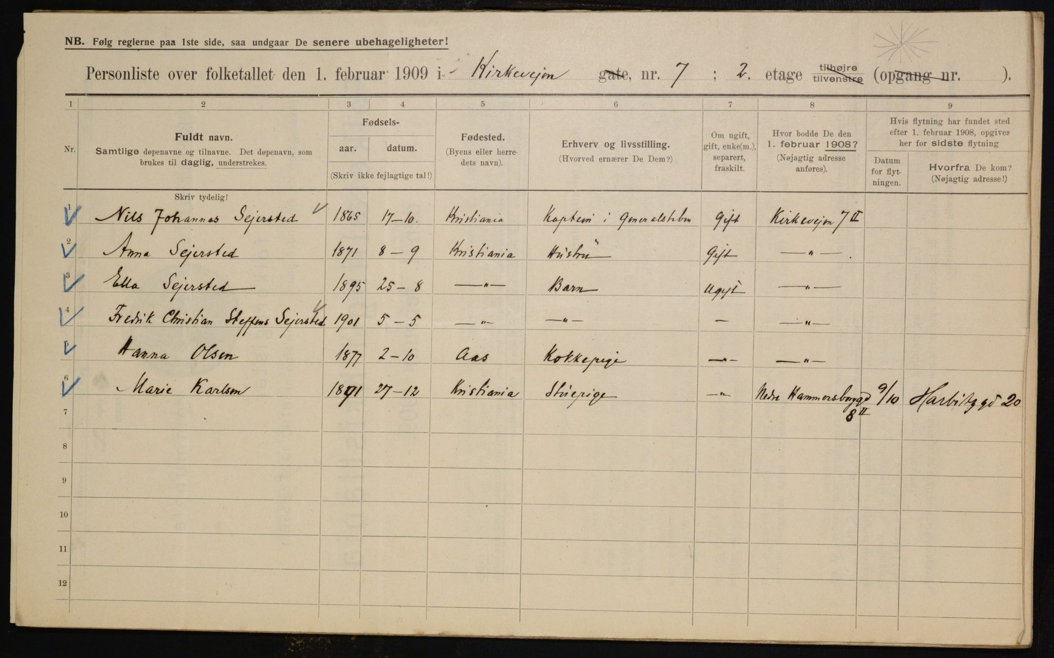 OBA, Municipal Census 1909 for Kristiania, 1909, p. 46459