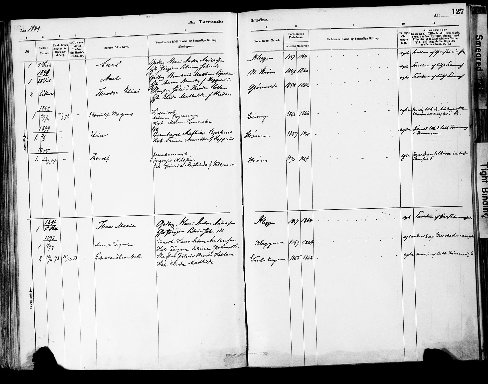 Strømsgodset kirkebøker, SAKO/A-324/F/Fa/L0001: Parish register (official) no. 1, 1885-1909, p. 127