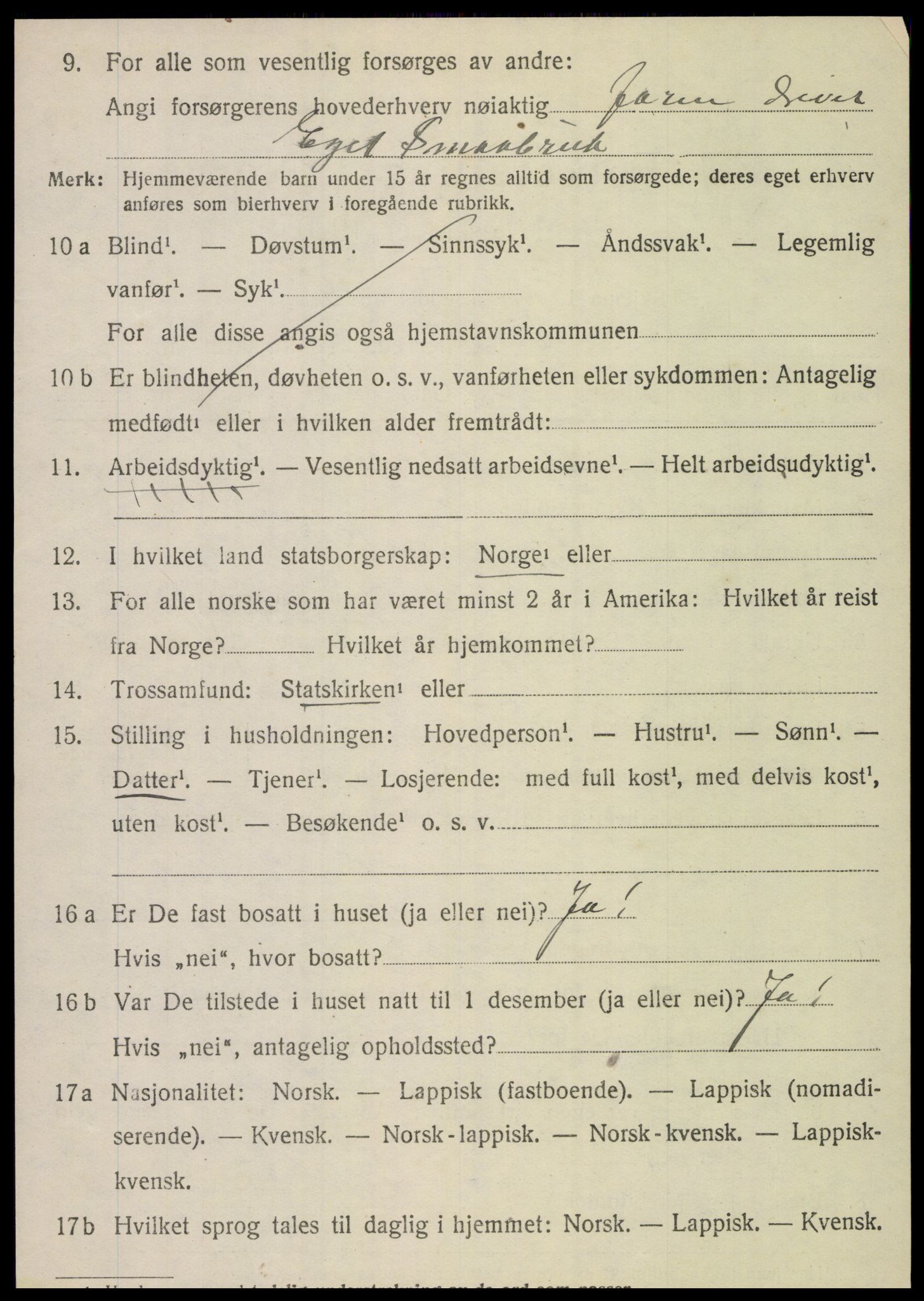 SAT, 1920 census for Vega, 1920, p. 5494