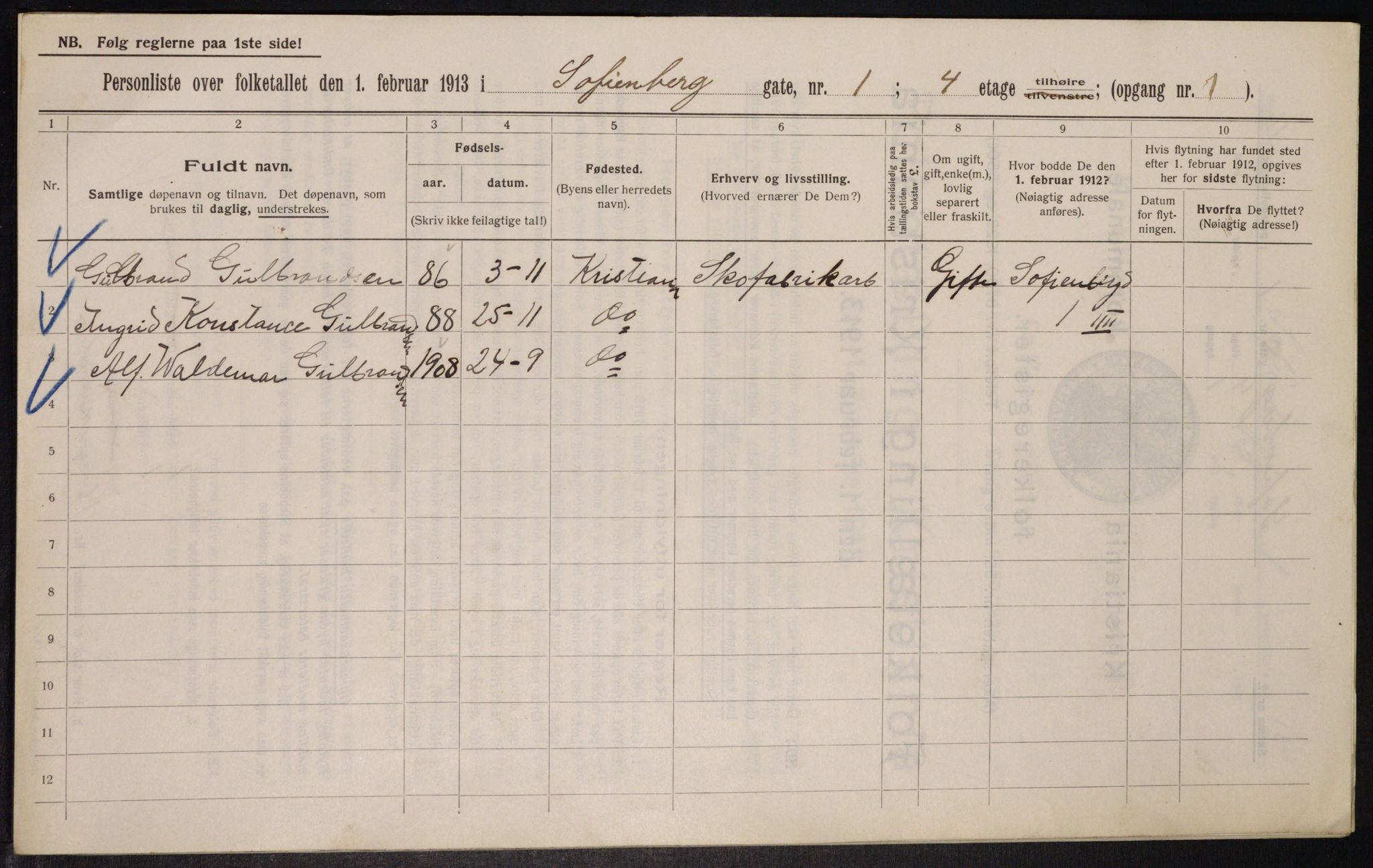 OBA, Municipal Census 1913 for Kristiania, 1913, p. 98142