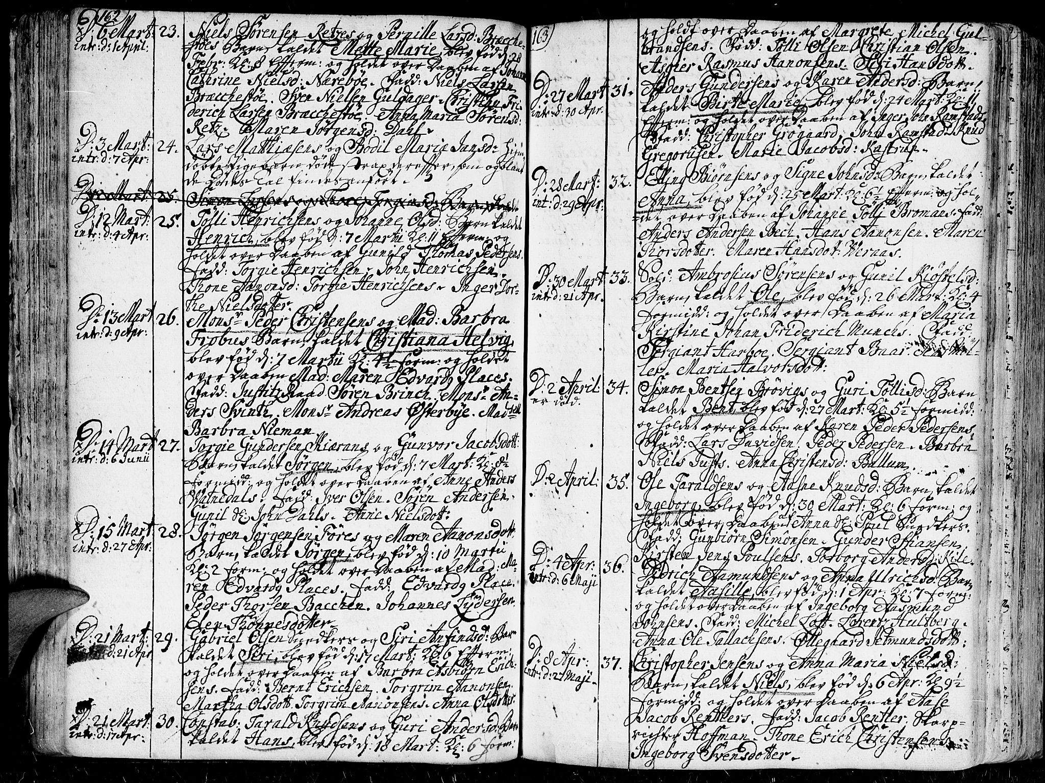 Kristiansand domprosti, AV/SAK-1112-0006/F/Fa/L0001: Parish register (official) no. A 1, 1734-1793, p. 162-163